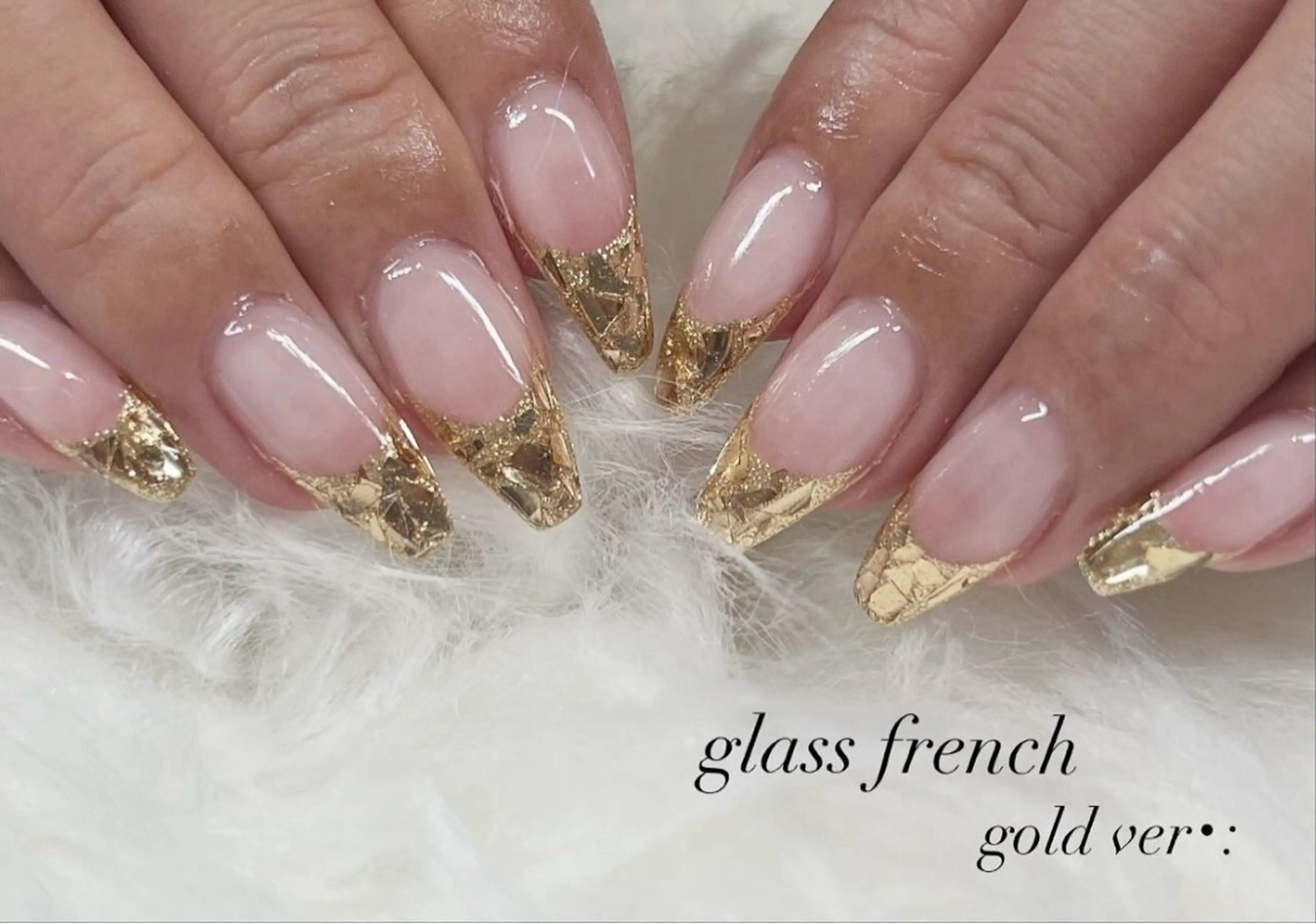 ネイル フレンチネイル ガラスフレンチ ゴールド シルバー Bianca大名店 yonekuraのネイルデザイン