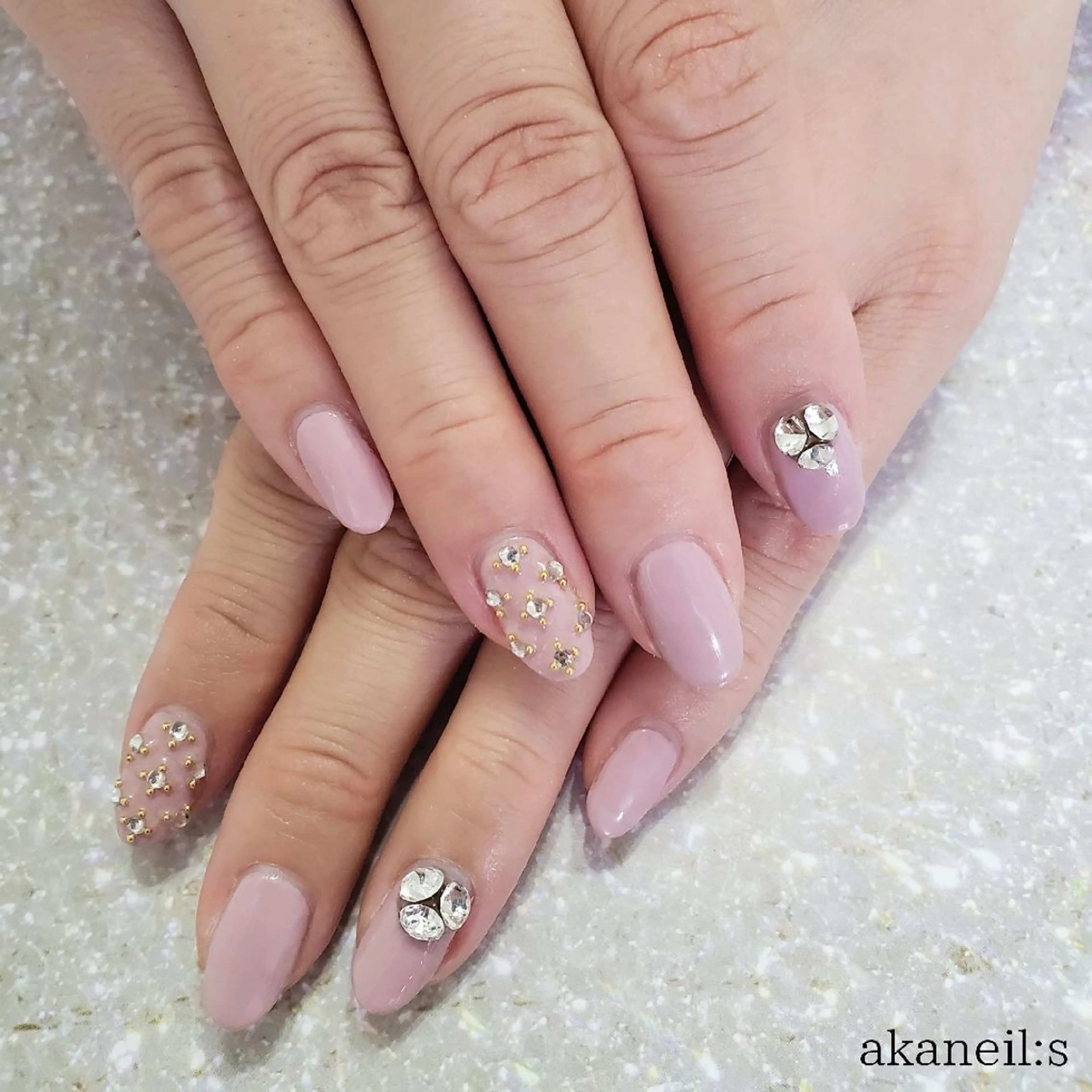 ネイル ピンク ストーンネイル 【akaneils】 アカネのネイルデザイン