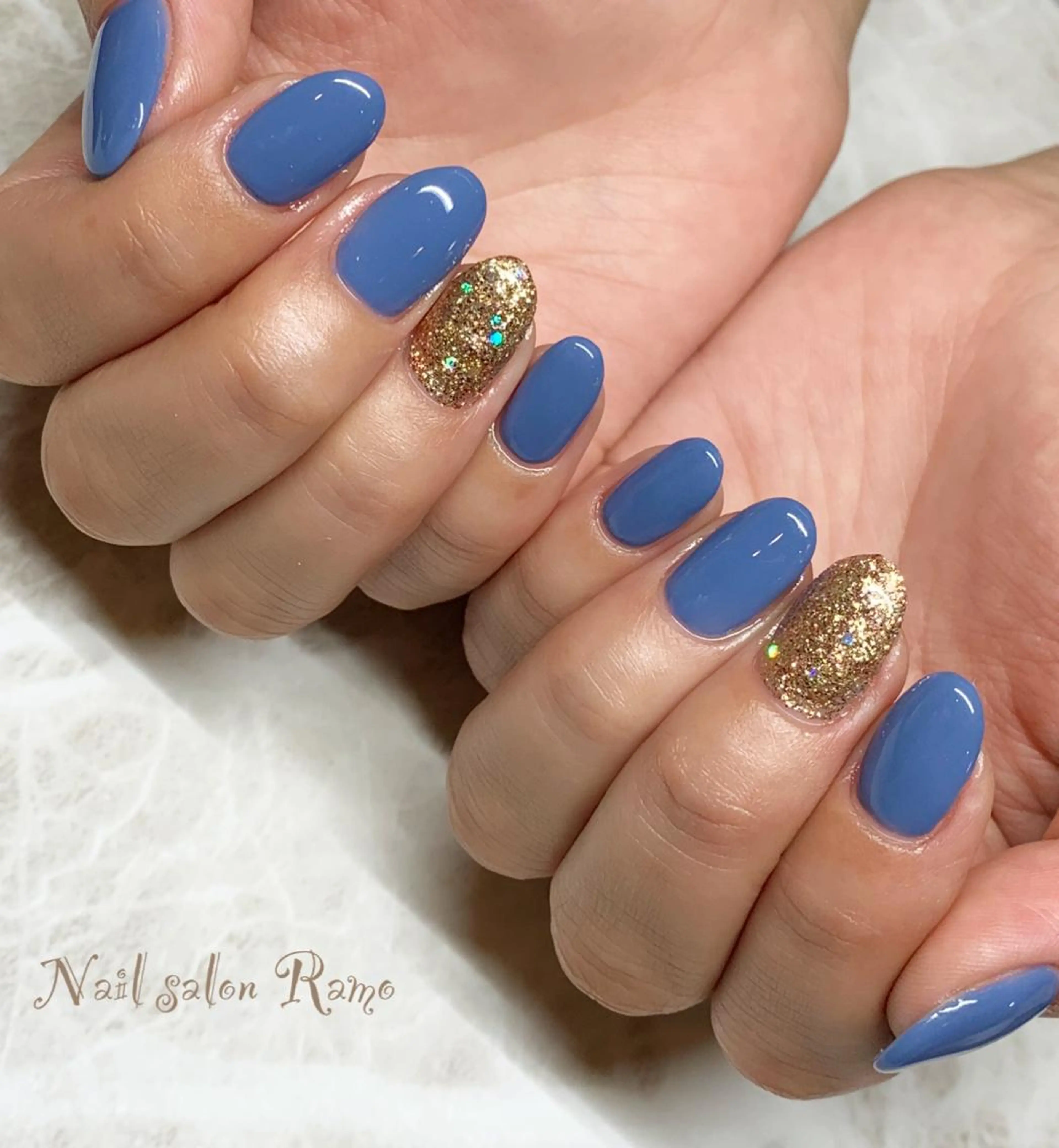 ネイル アートネイル ブルー ジェルネイル ラメ(グリッター) ワンカラーネイル Nail salon Ramo所属・松田 祥子のネイルデザイン