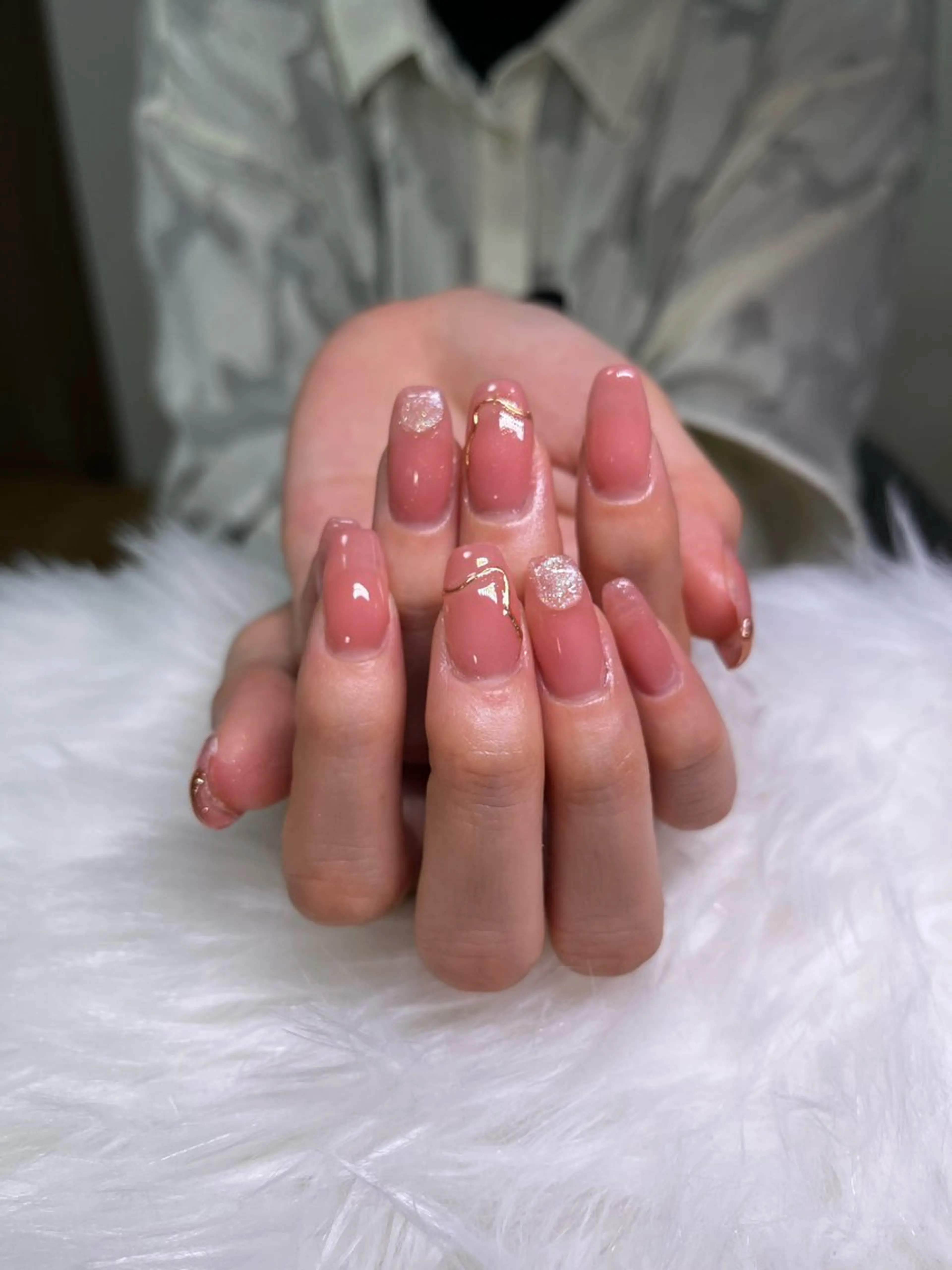 ネイル アートネイル クリアネイル ラメ(グリッター) ミラーネイル ピンク ハンドネイル 🏠自宅 サロン💅natsuのネイルデザイン