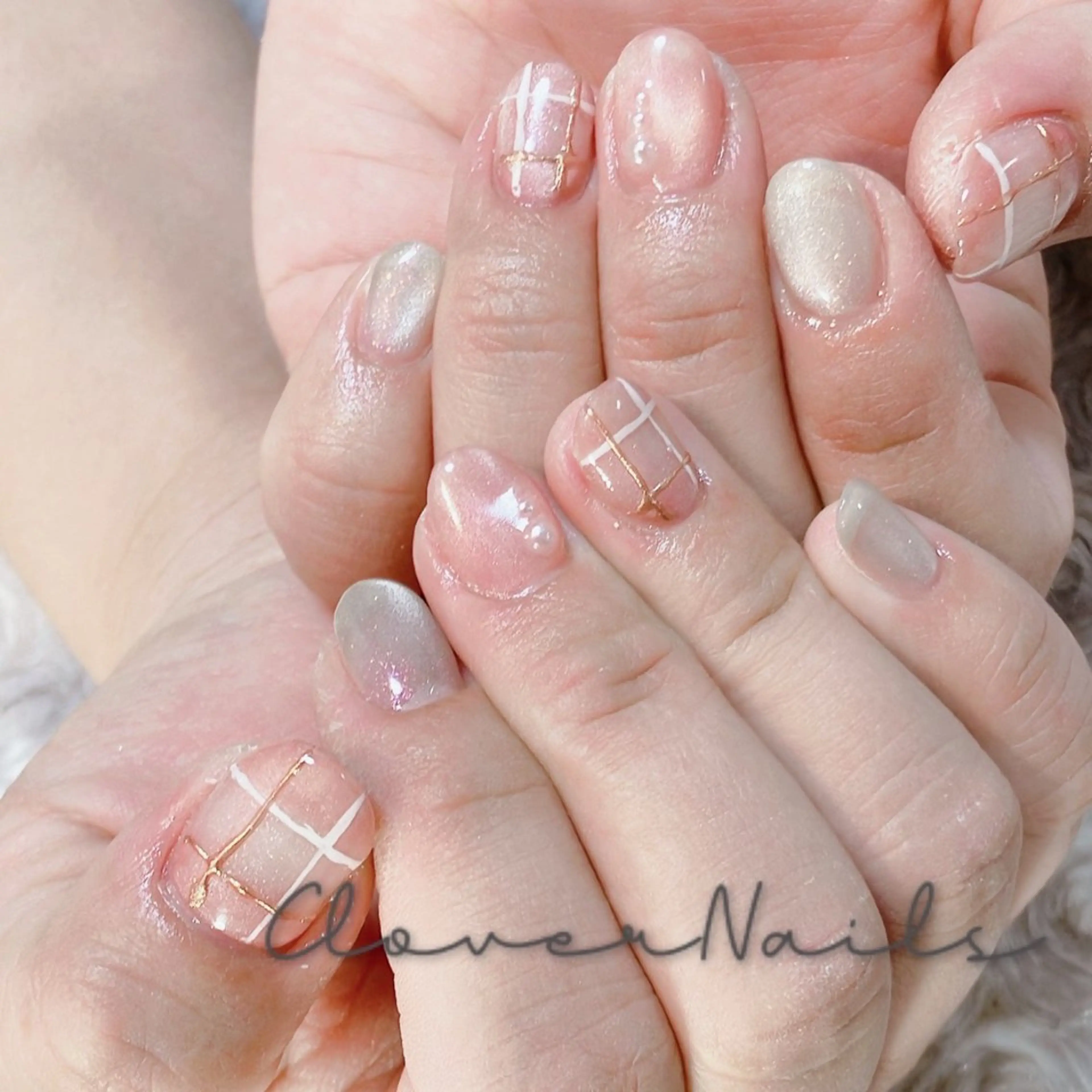 ネイル ジェルネイル マグネットネイル ピンク ハンドネイル 自宅ネイルサロン クロバーネイルのネイルデザイン