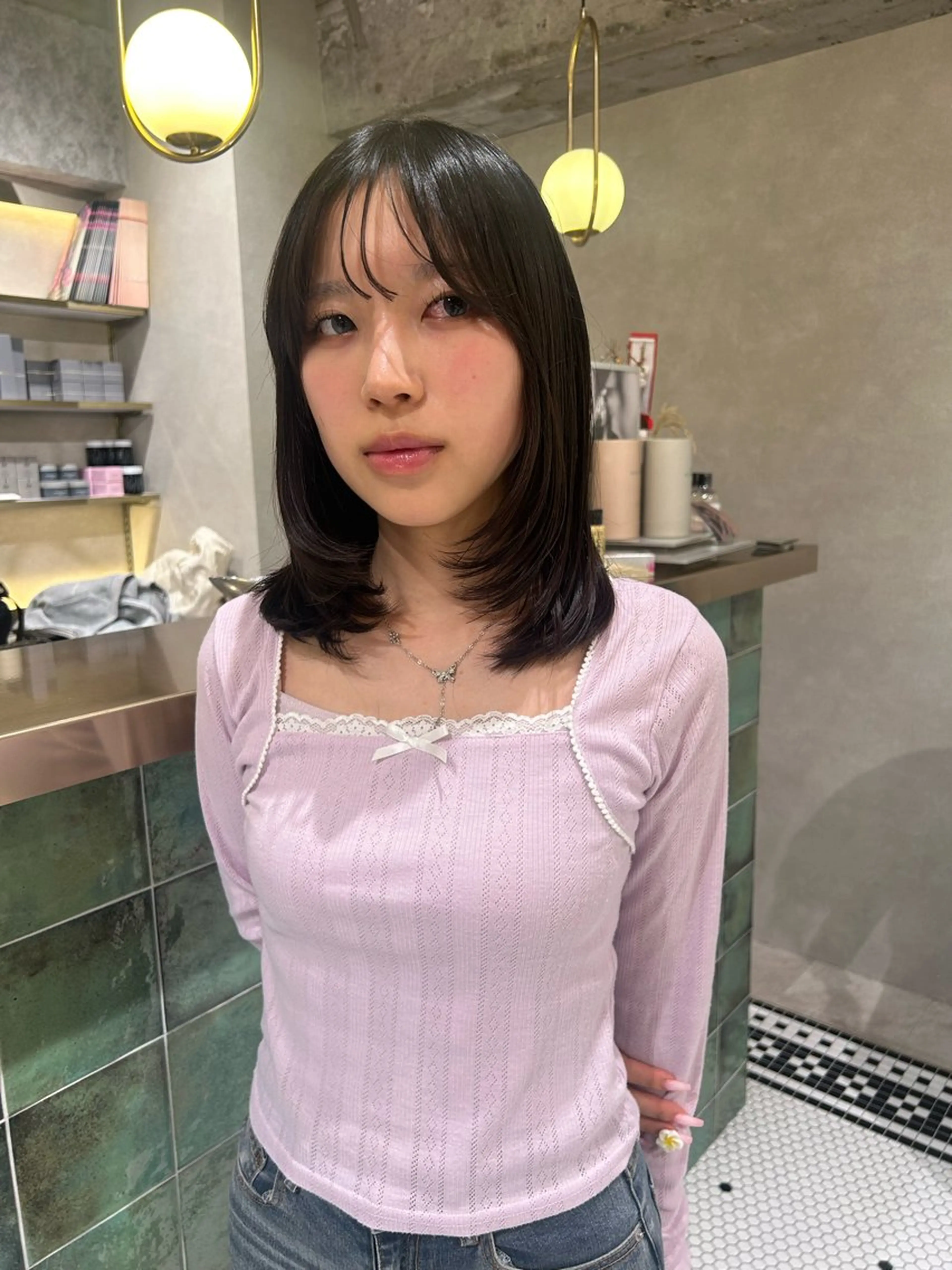 ミディアム 艶カラー レイヤーカット ゆめのヘアスタイル