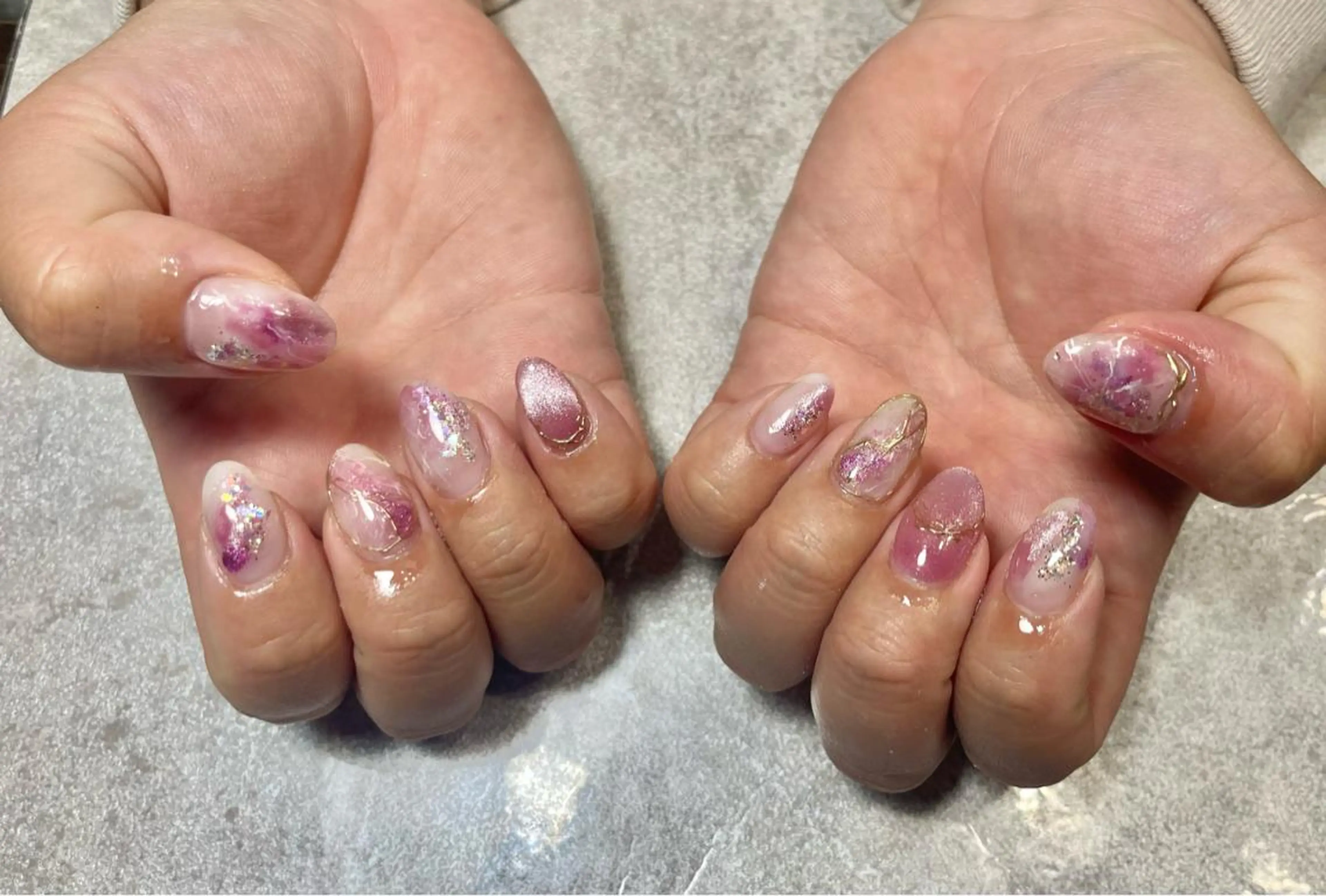 ネイル マグネットネイル ミラーネイル ニュアンスネイル ピンク ハンドネイル BLANCEnail所属・BLANCnail yuuのネイルデザイン