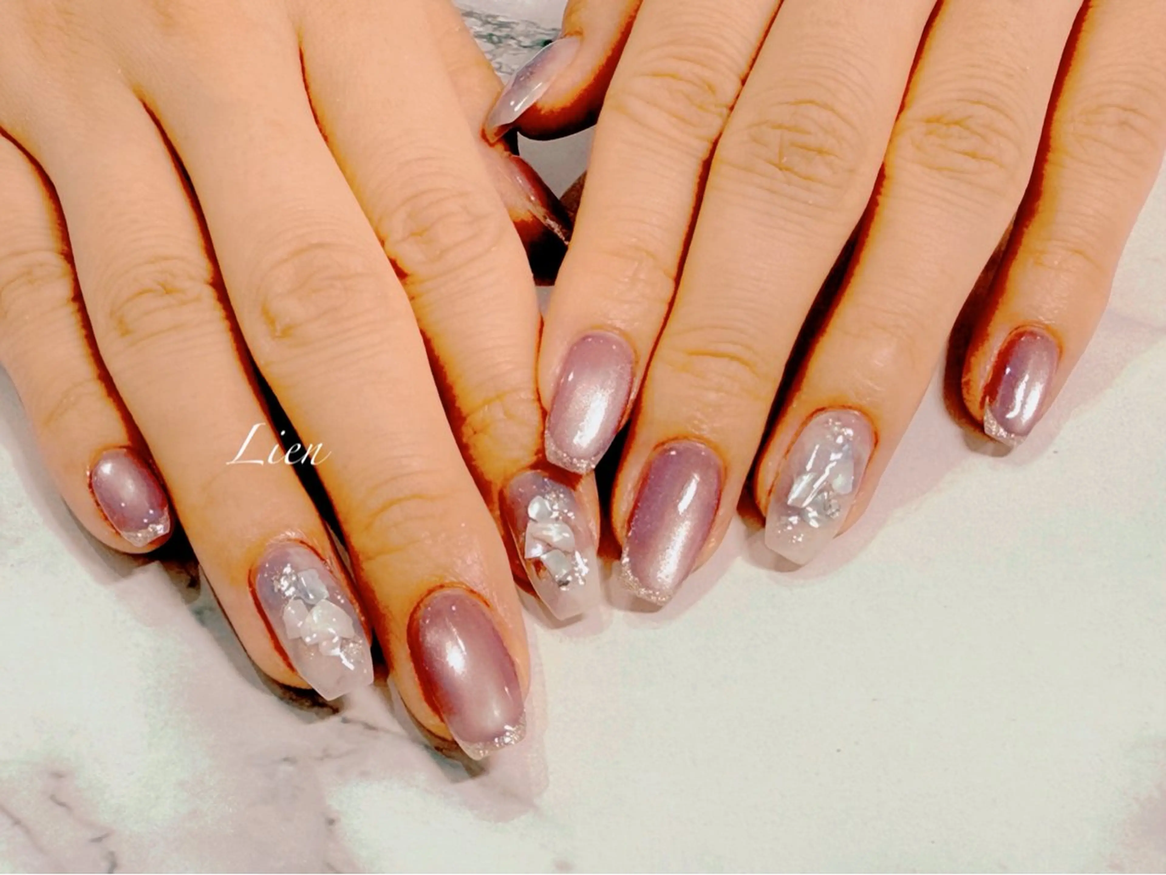 ネイル 長さ出し フットネイル フレンチネイル ジェルネイル ガラスフレンチ ハンドネイル Lien（リアン） 銀座駅6分のネイルデザイン