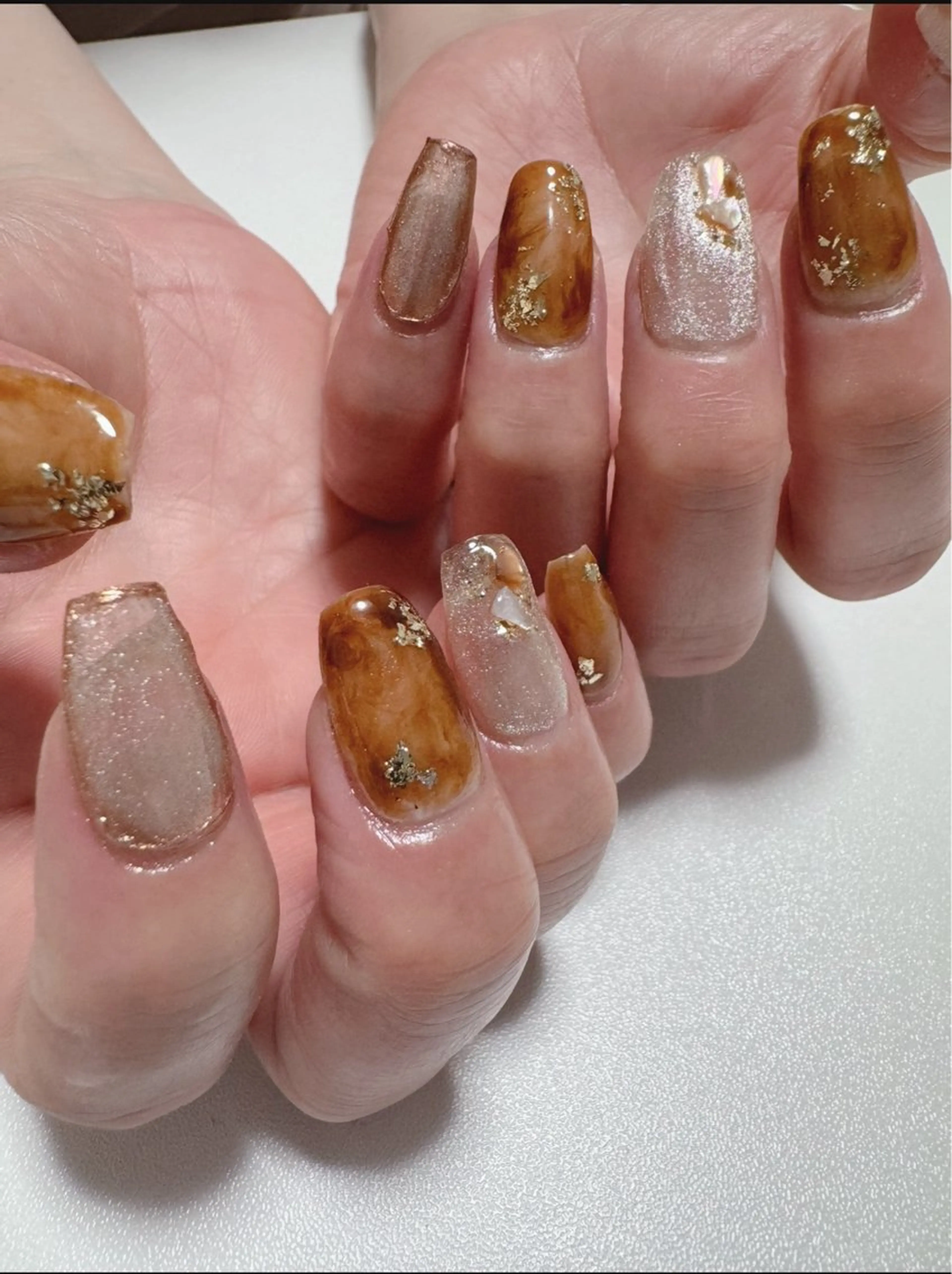 ネイル べっ甲ネイル ブルー ジェルネイル マグネットネイル ハンドネイル K&R Nail所属・Nail Salon K&Rのネイルデザイン