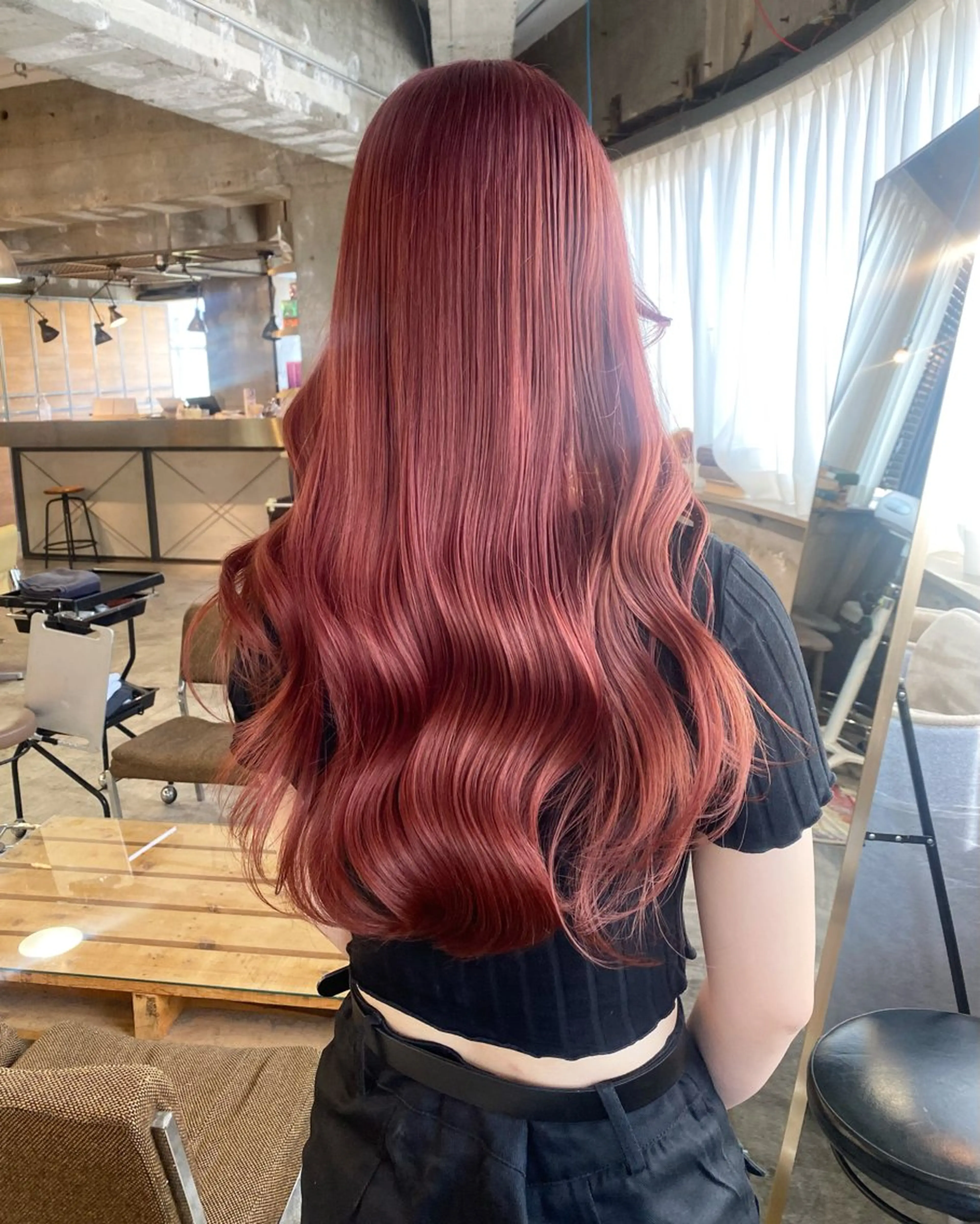 ロング カラー ブリーチ レッドカラー ヘアカラー keen 立川のヘアスタイル