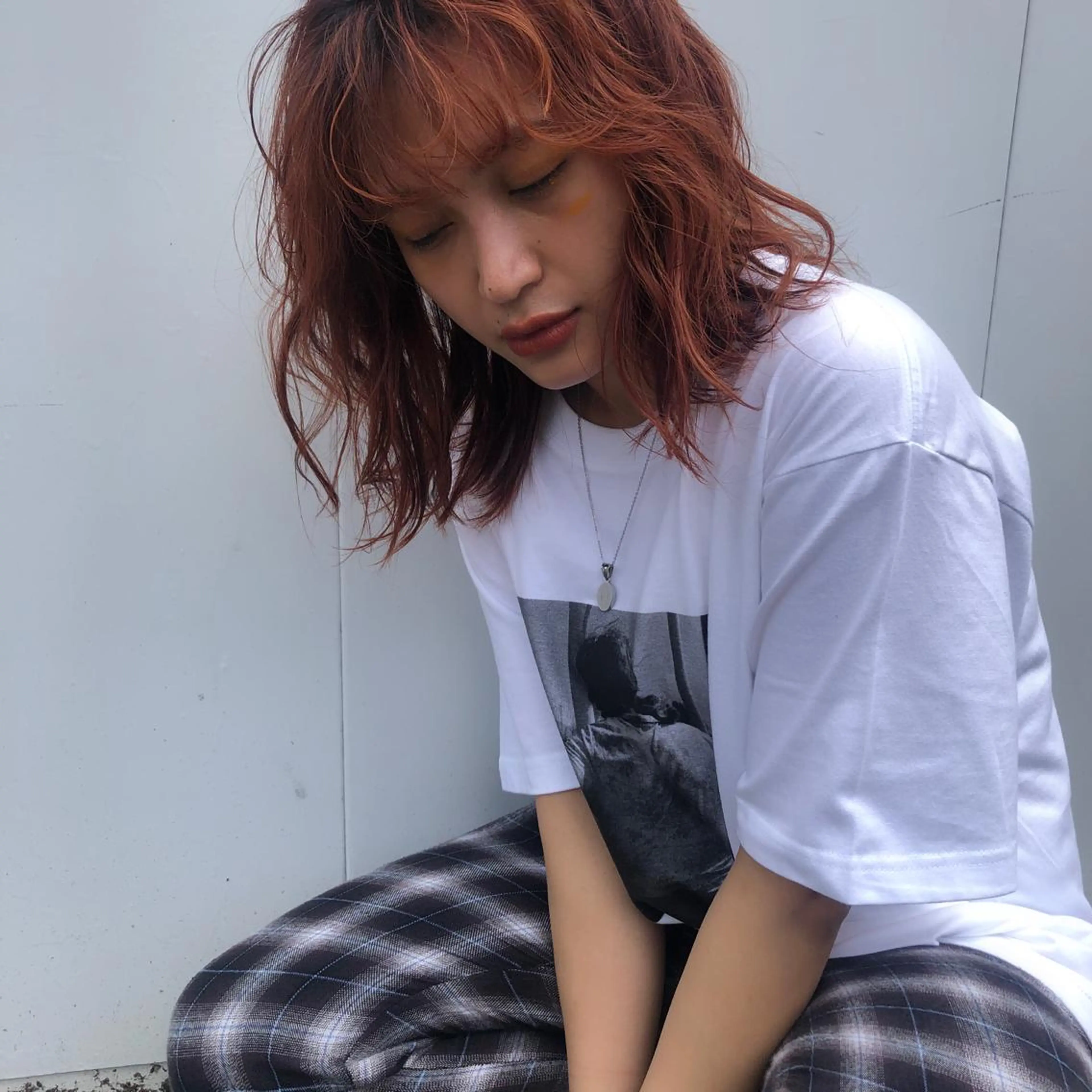 セミロング パーマ ヘアアレンジ イエローカラー ケアブリーチ/ボブ/ honoのヘアスタイル