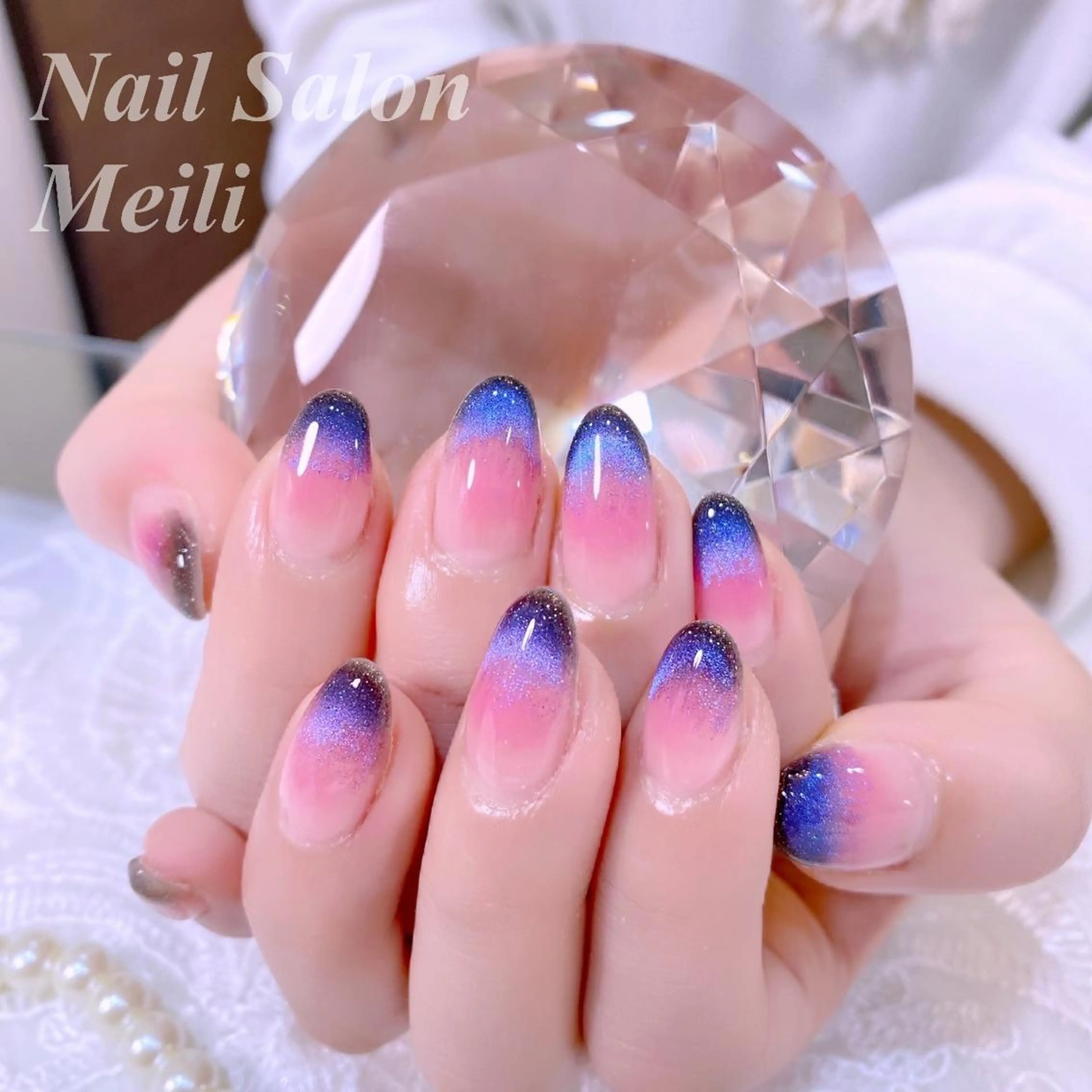 ネイル アートネイル グラデーション ネイビー ピンク 春ネイル NAILSALON MEILIのネイルデザイン