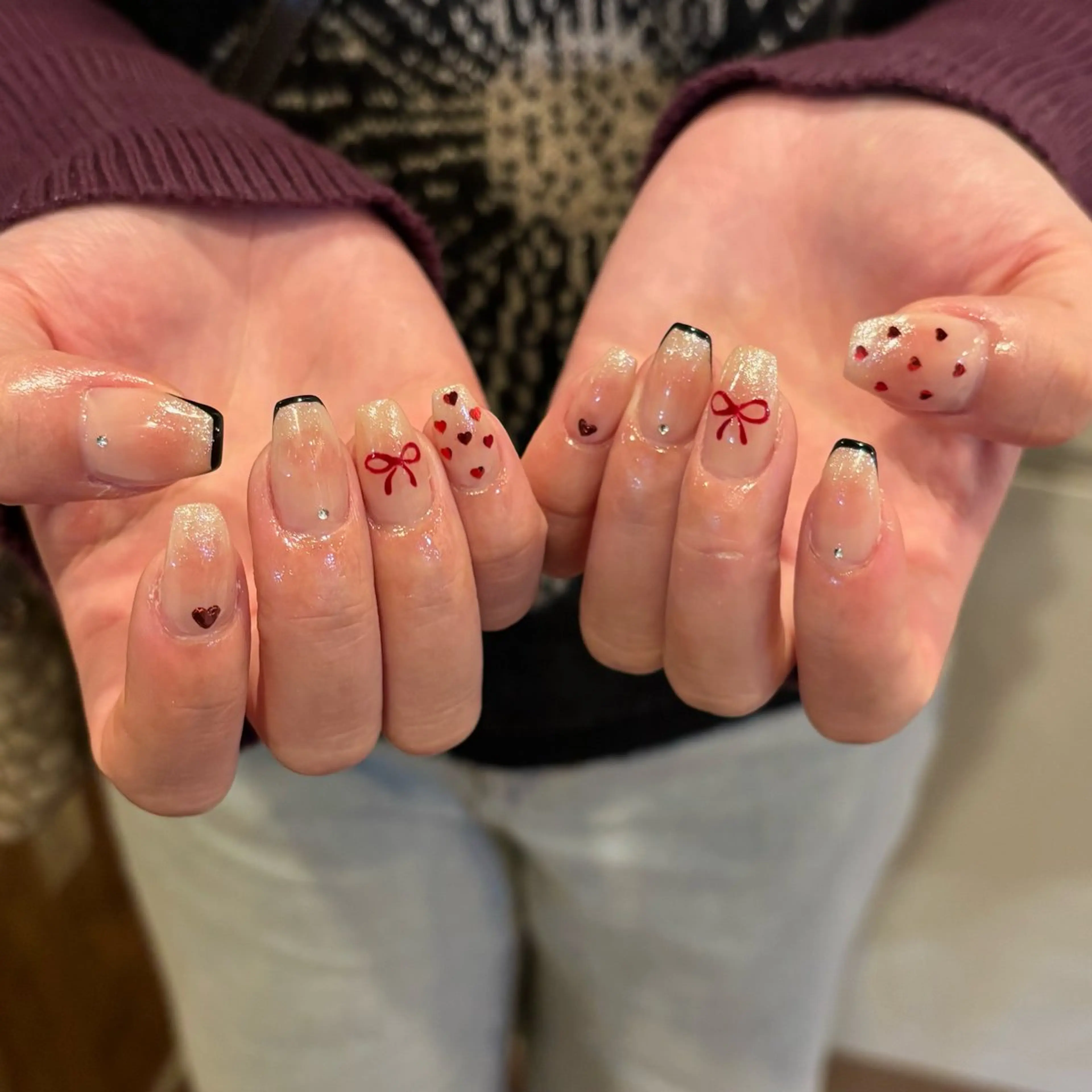 ネイル ハート リボン ハンドネイル Mネイル&カフェシェレステ　久屋店所属・Mネイル久屋店 KOZUEのネイルデザイン