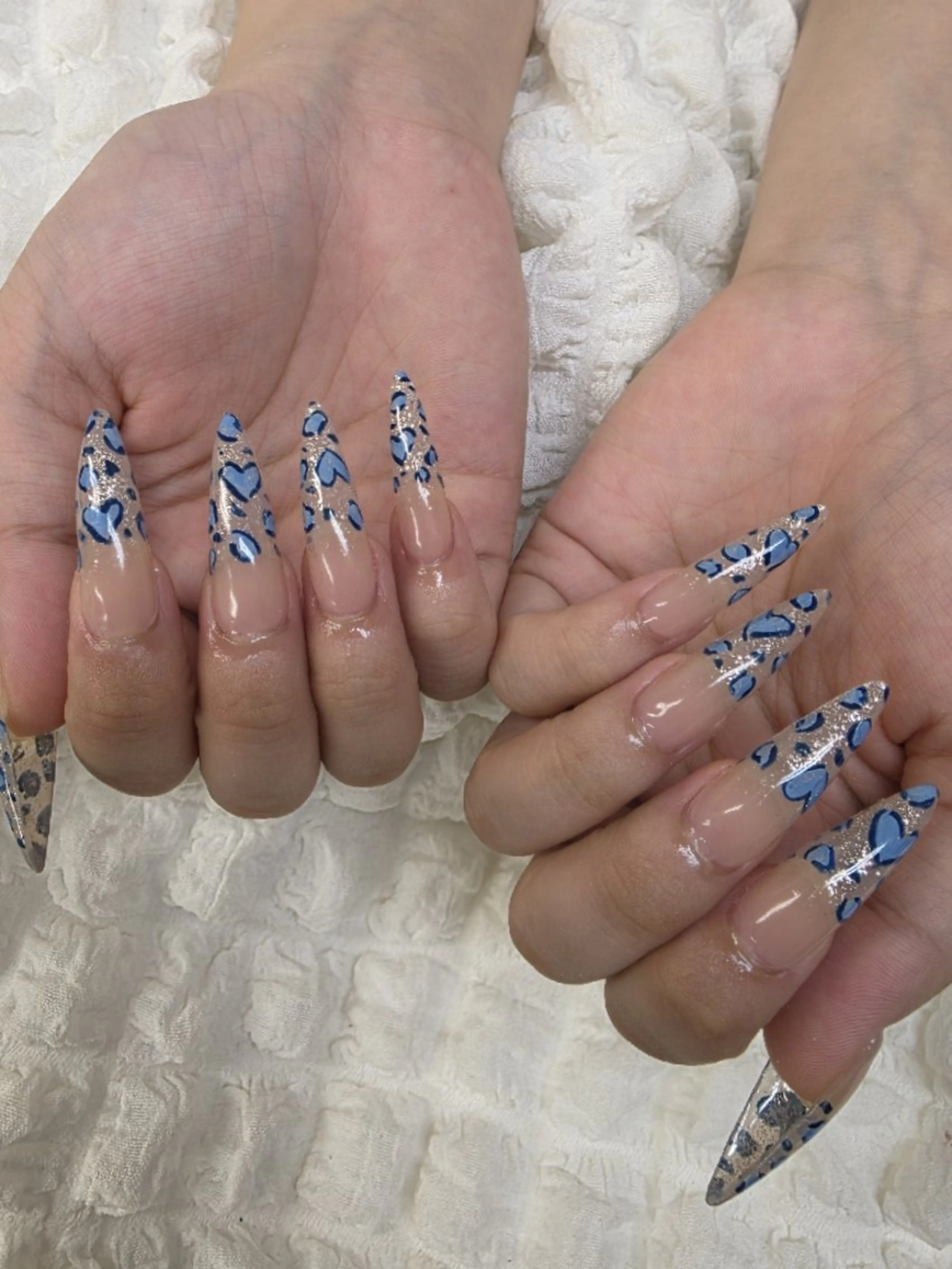 ネイル アニマル柄 ブルー 長さ出し スカルプネイル ハンドネイル Nail 🌱TSUBASAのネイルデザイン