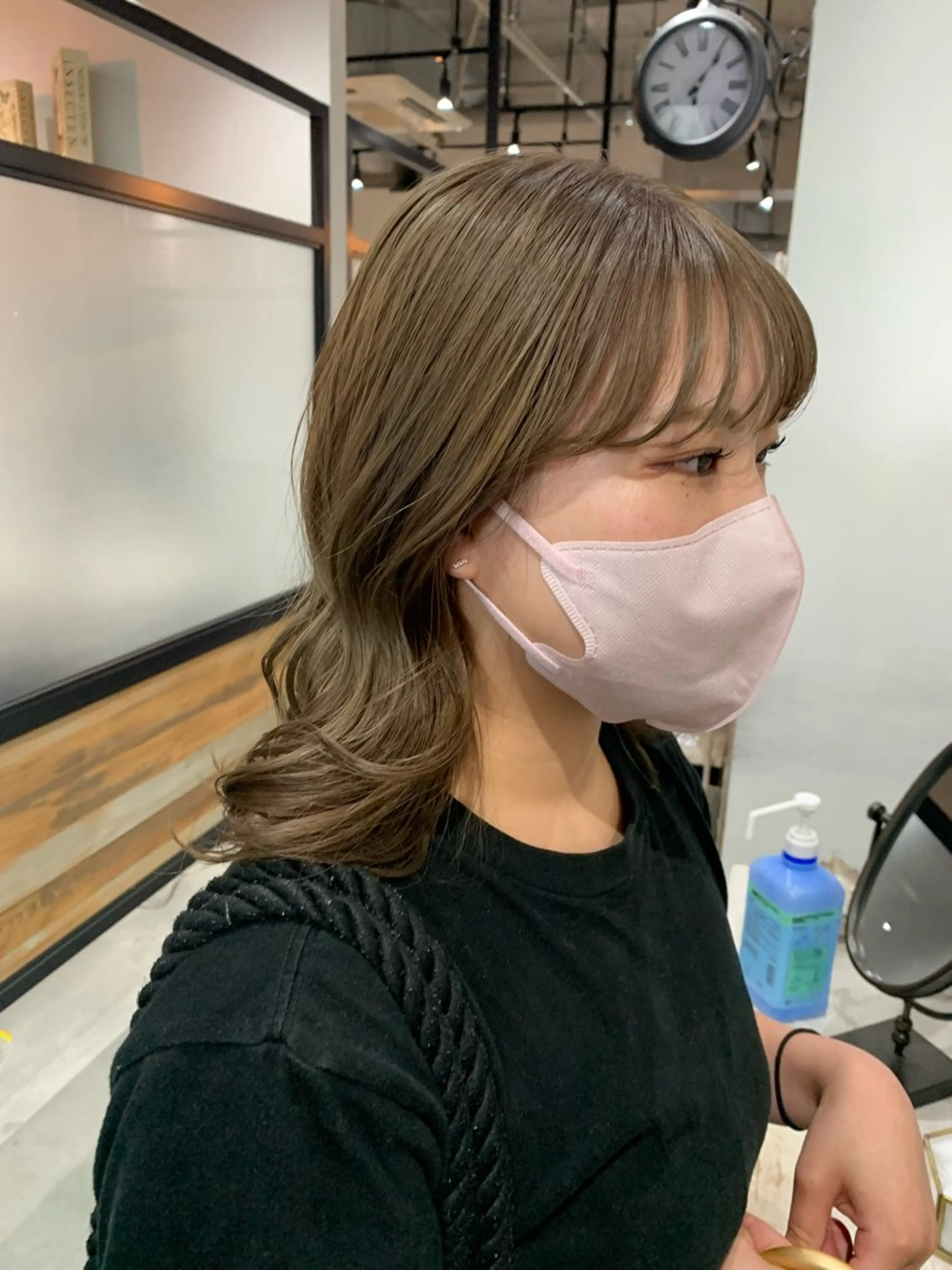 ミディアム カラー ヘアアレンジ カット ヘアカラー トリートメント kei/透明感カラー /ベージュ/髪質改善のヘアスタイル