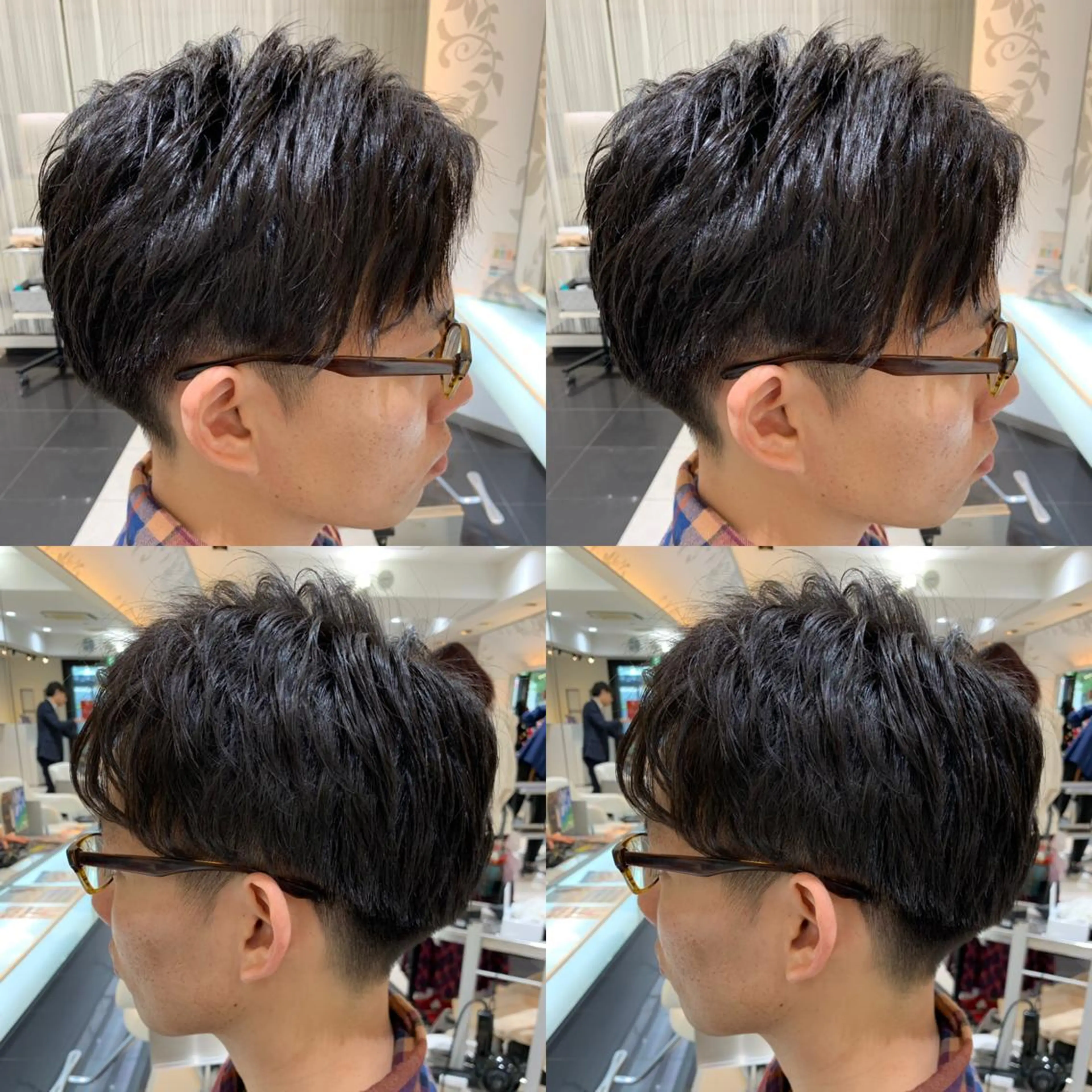 ショート パーマ メンズ アップバング メンズパーマ 赤み消しカラー /透明感カラー 上長のヘアスタイル