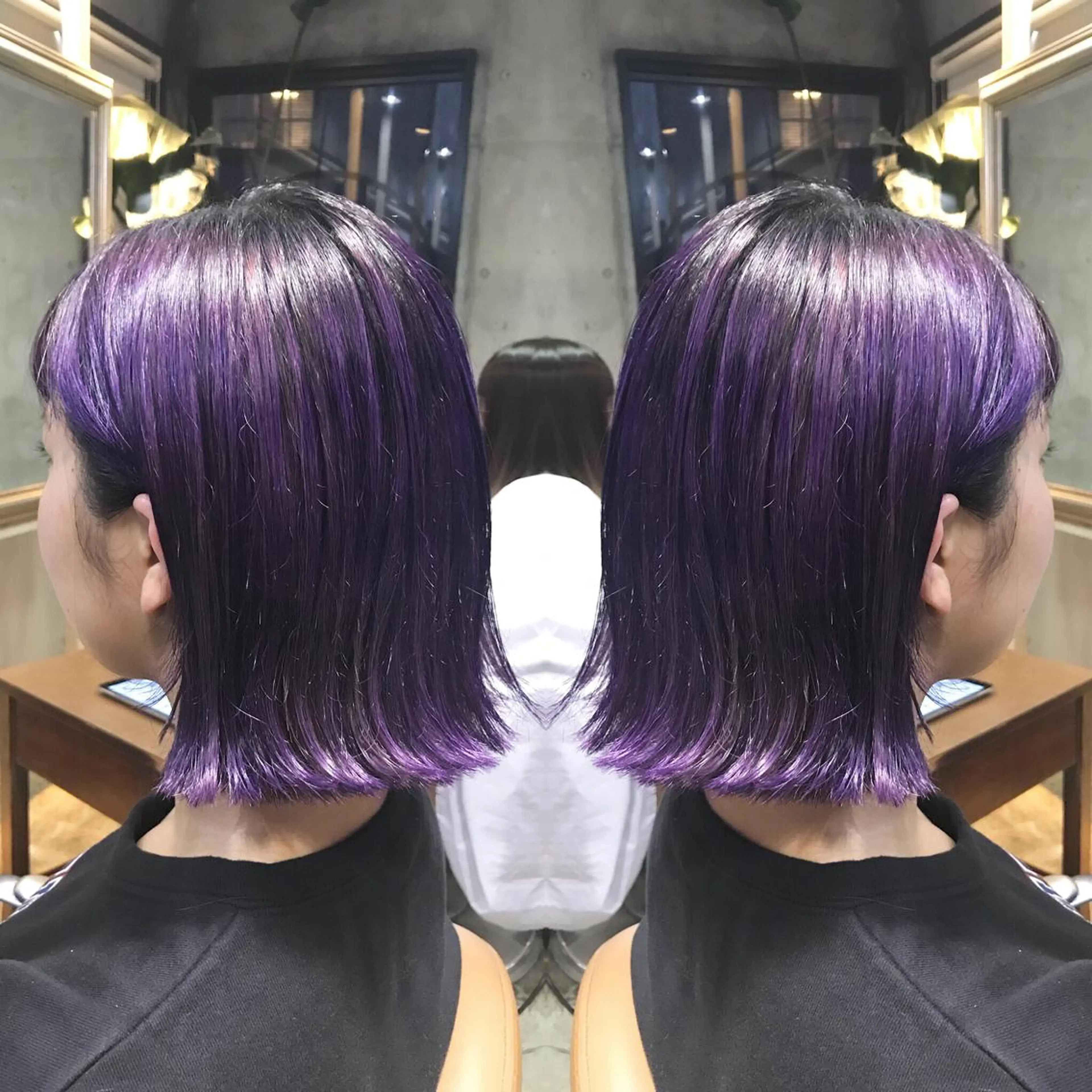 ミディアム カラー パーマ ヘアアレンジ メンズ キッズ ネイル マツエク・マツパ パープルカラー パープル サロンドミルク 原宿のヘアスタイル