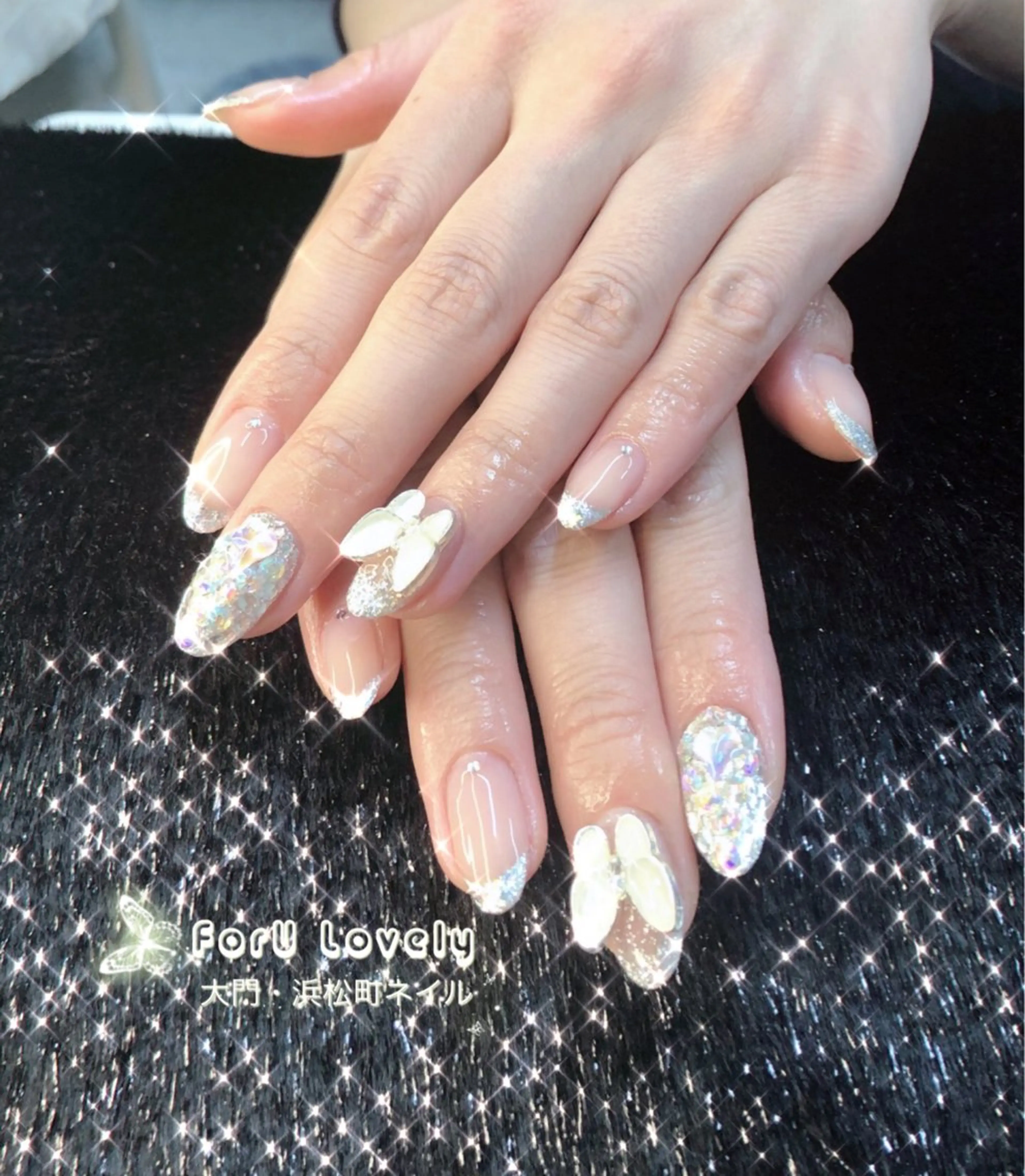 ネイル フレンチネイル ガラスフレンチ グラデーション キラキラネイル 韓国ネイル ハンドネイル ハンドケア 大門浜松町 ネイルのネイルデザイン