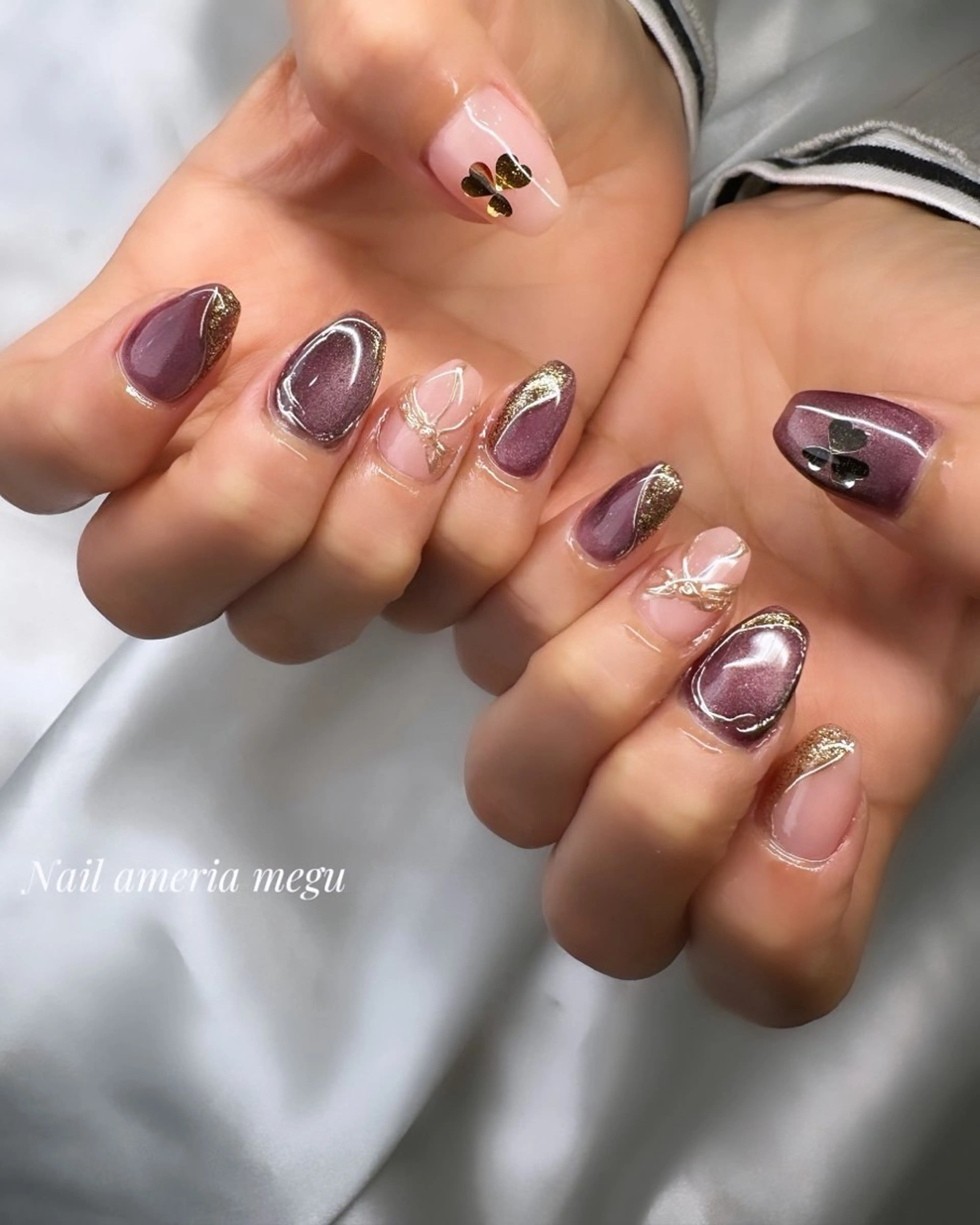ネイル マグネットネイル リボン ハンドネイル Nail ameria megu所属・ameria meguのネイルデザイン