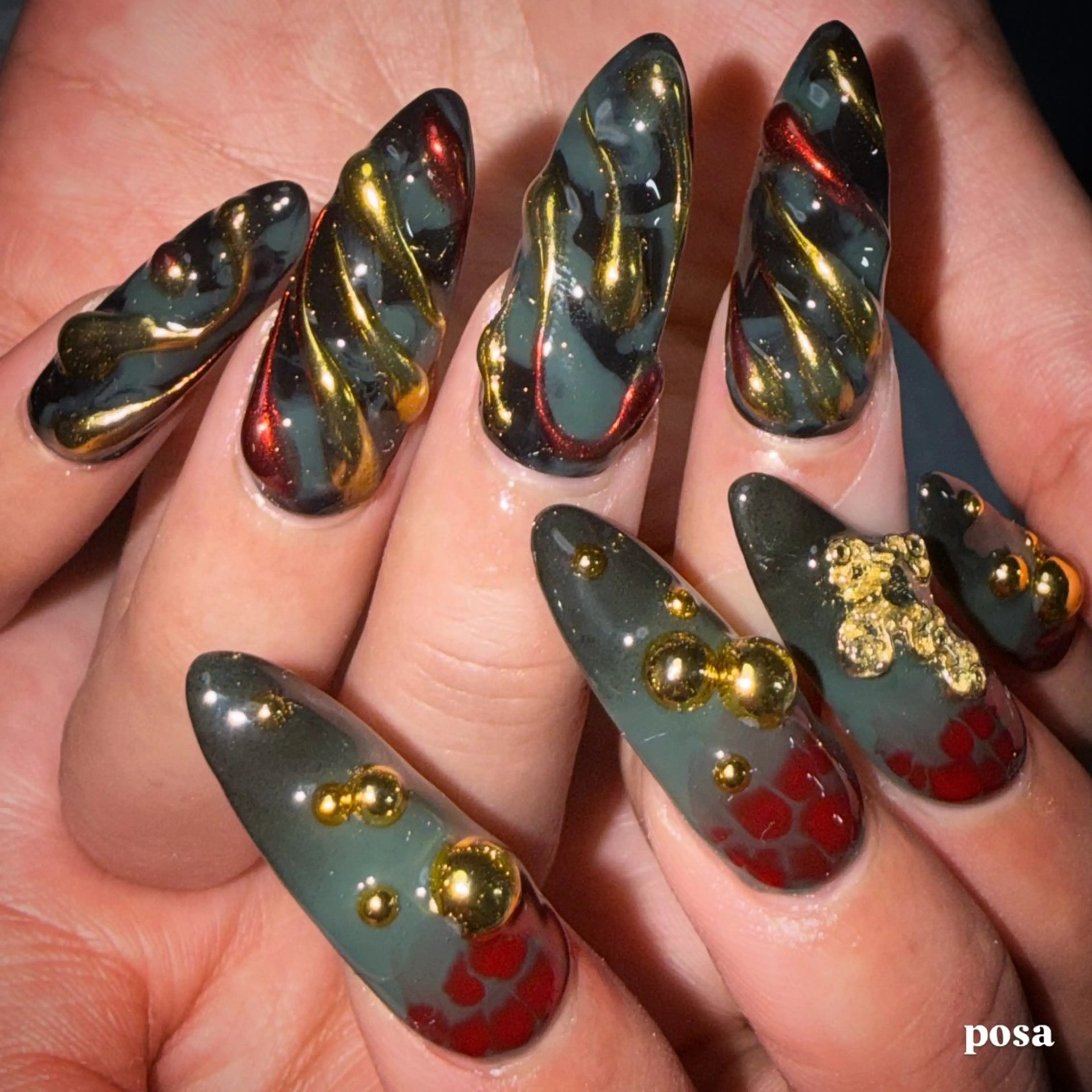 ネイル アートネイル ミラーネイル シンプルネイル ハンドネイル posa nail モエミのネイルデザイン