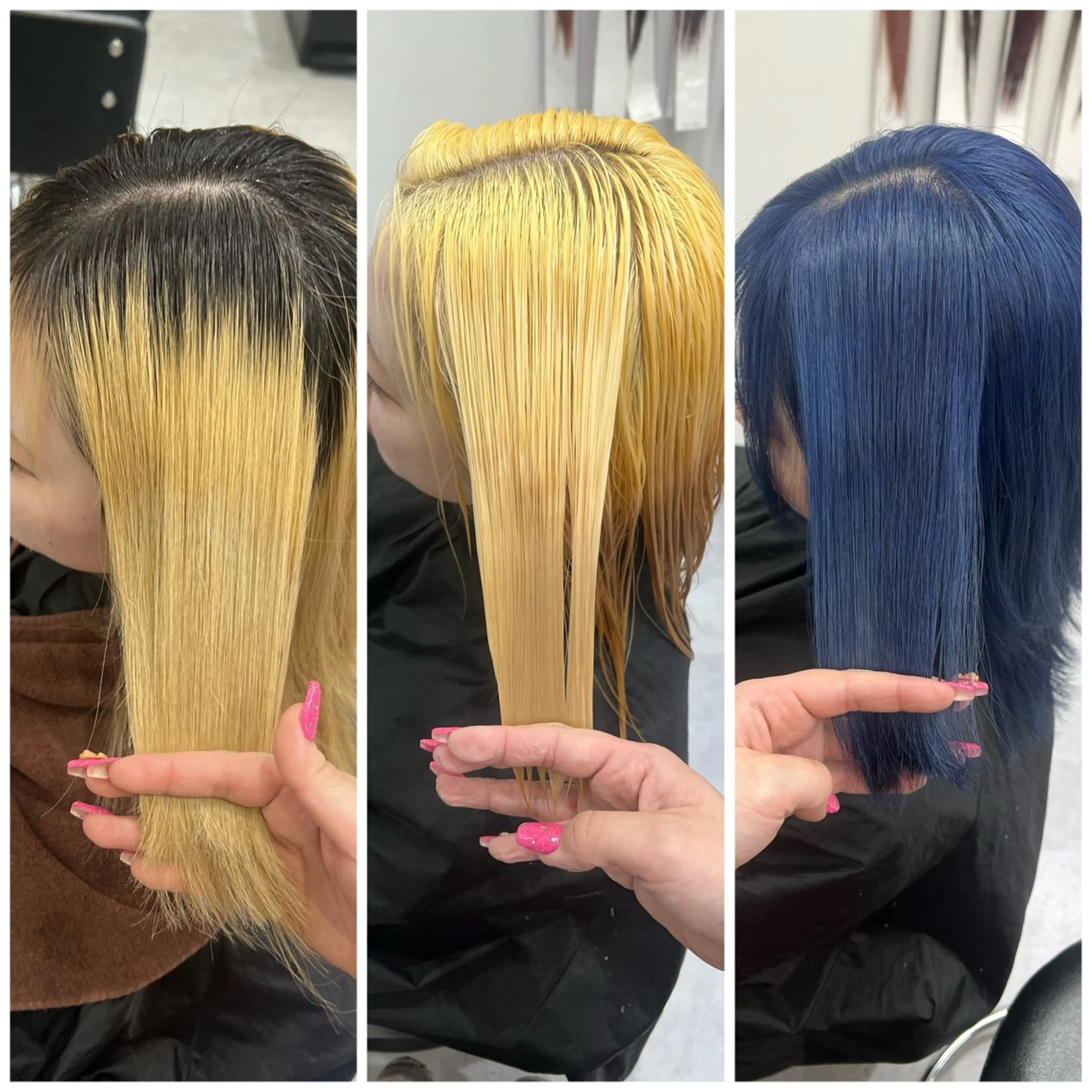 ミディアム カラー ブリーチ ブルーカラー 透明感カラー デザインカラー ダブルカラー いろあそび所属・ショート/ウルフ カットモデル募集のヘアスタイル