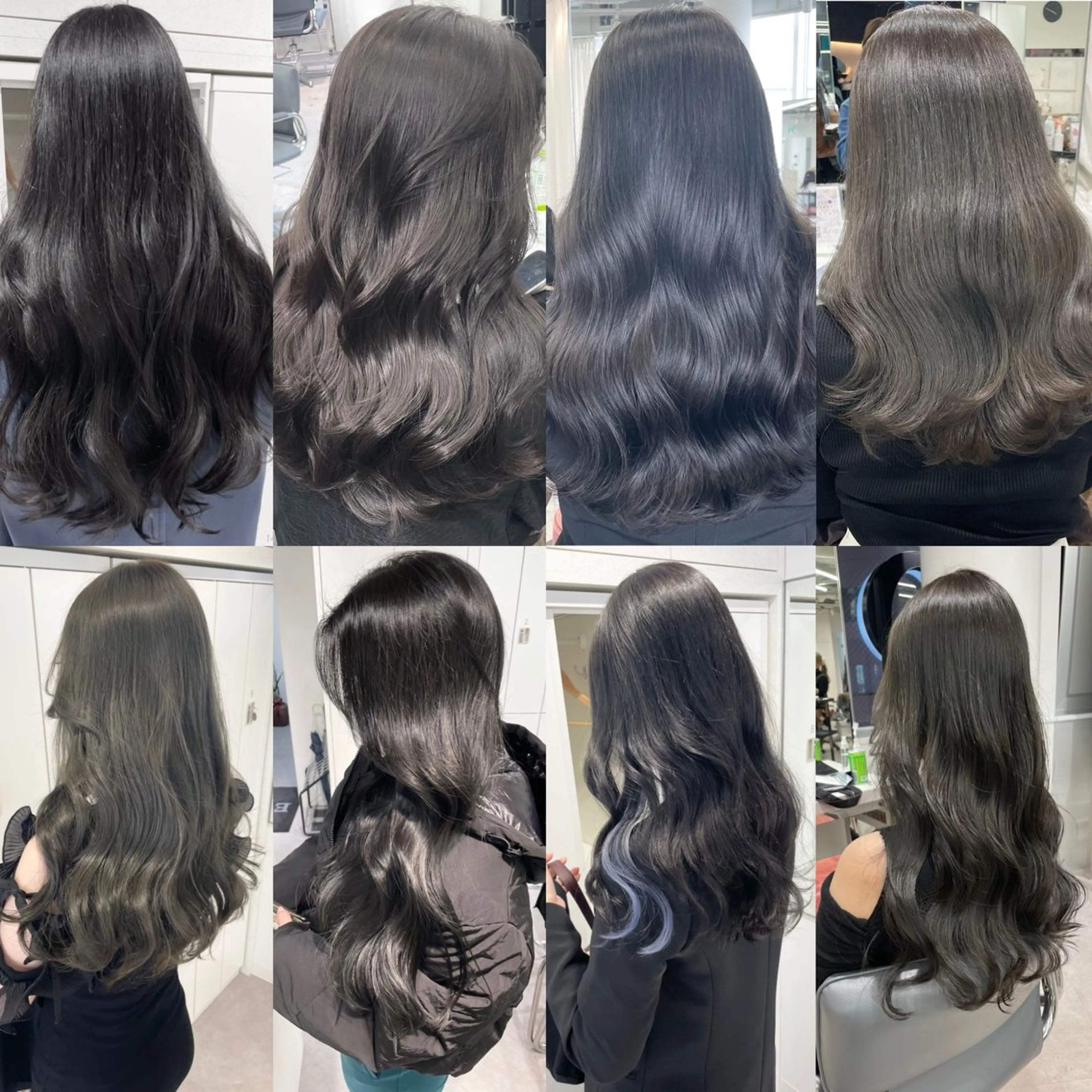 ロング カラー アッシュ アッシュグレー 黒髪 ブリーチ ブルーカラー カット ヘアカラー トリートメント 韓国ハッシュカット/ 新宿/髪質改善/岡崎のヘアスタイル