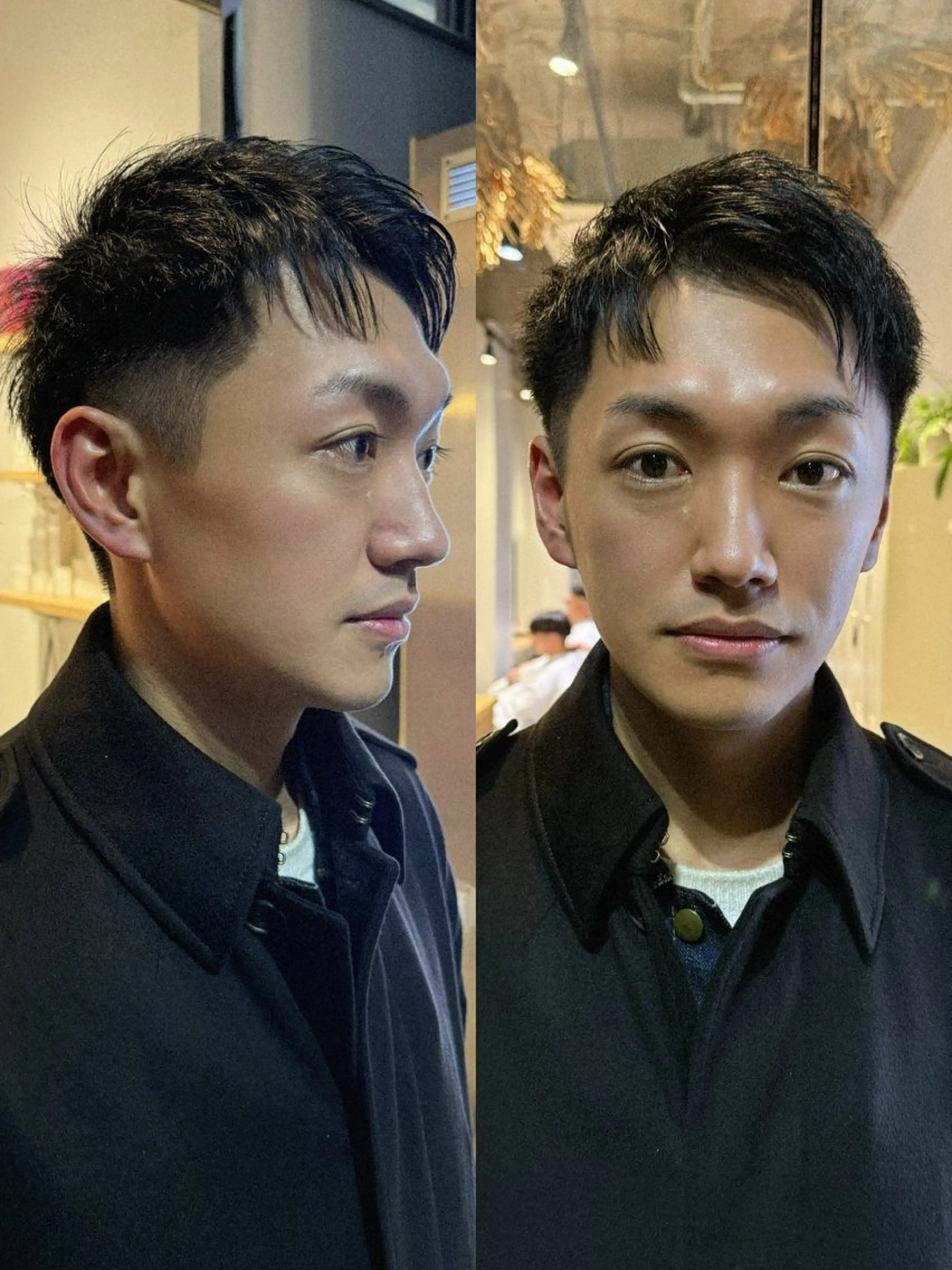 ショート メンズ センターパート ダウンパーマ フェザーパーマ メンズハイライト メンズインナーカラー 藤崎百道メンズカット Zina/森井唯央のヘアスタイル