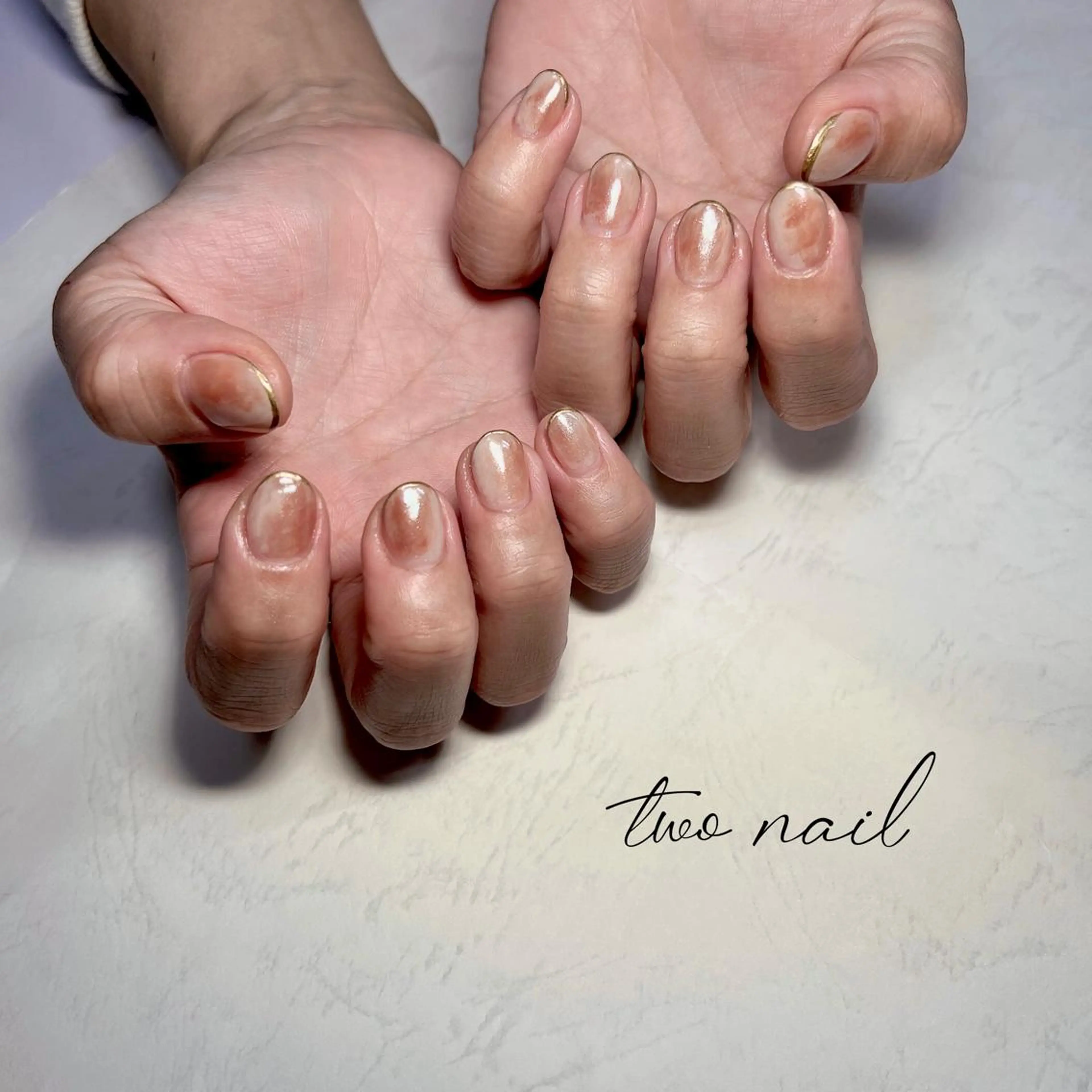 ネイル アートネイル ブラウン フットネイル ハート ニュアンスネイル two nailのネイルデザイン