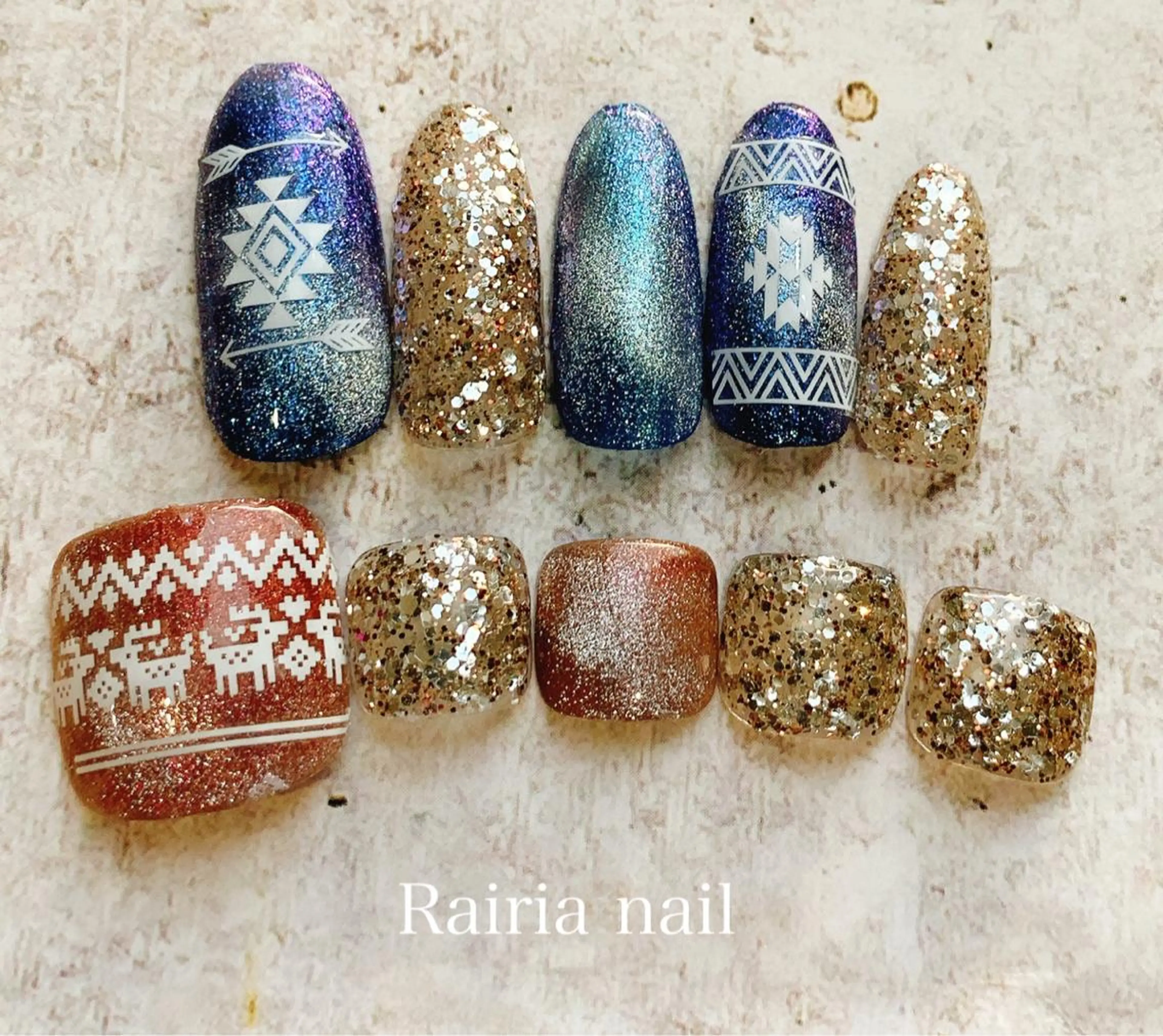 ミディアム ネイル アートネイル ジェルネイル パラジェル 冬ネイル Rairia nail本八幡店のネイルデザイン
