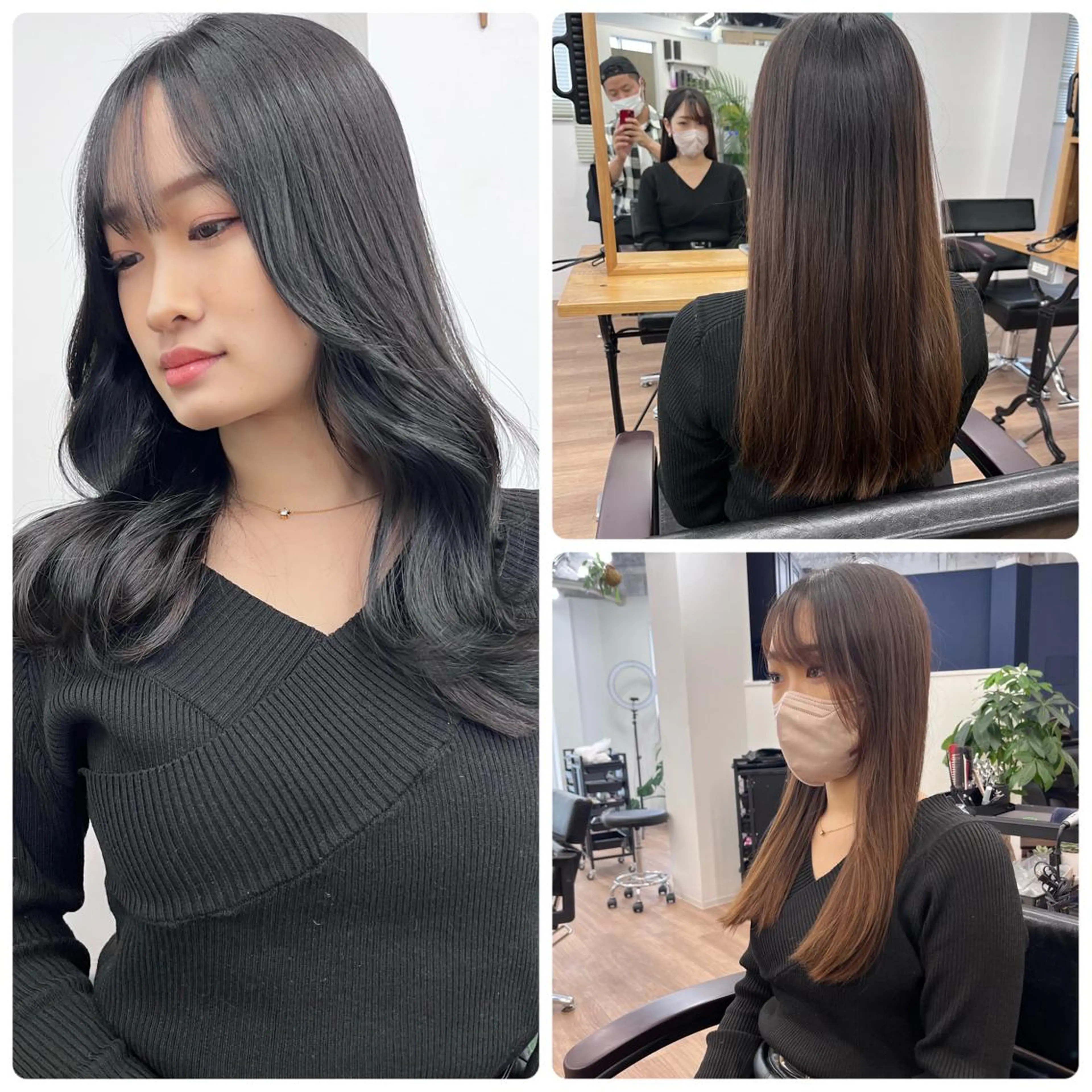 セミロング カラー パーマ ヘアアレンジ メンズ キッズ ネイル マツエク・マツパ アイブロウ メンズインナーカラー メンズ韓国風 黒髪 ブルーカラー ブルーブラック カット ヘアカラー トリートメント 武田涼レイヤーカット 髪質改善×縮毛矯正のヘアスタイル