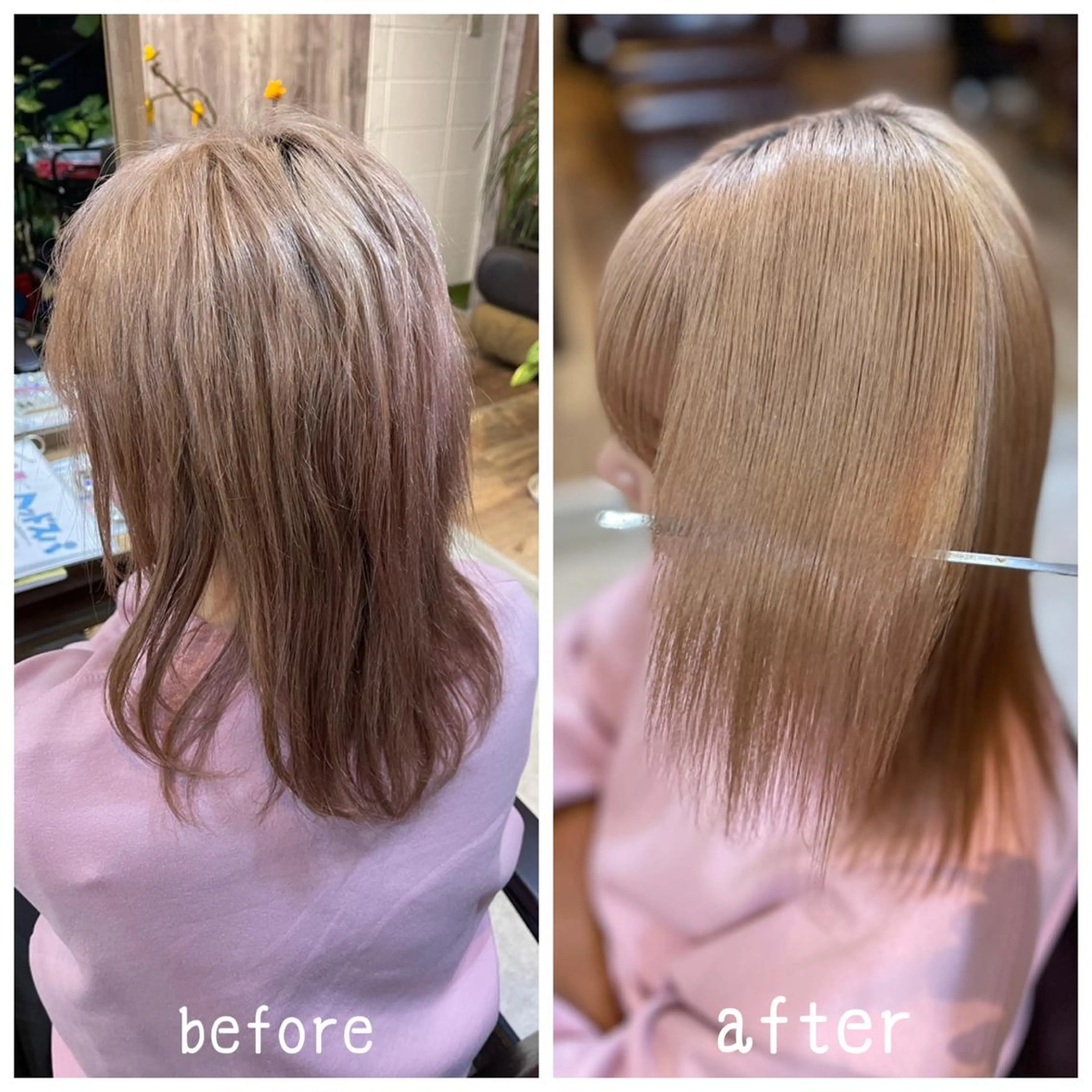 セミロング カラー ブリーチ 髪質改善 i  plus＋所属・髪質改善で 憧れの潤艶美髪にのヘアスタイル