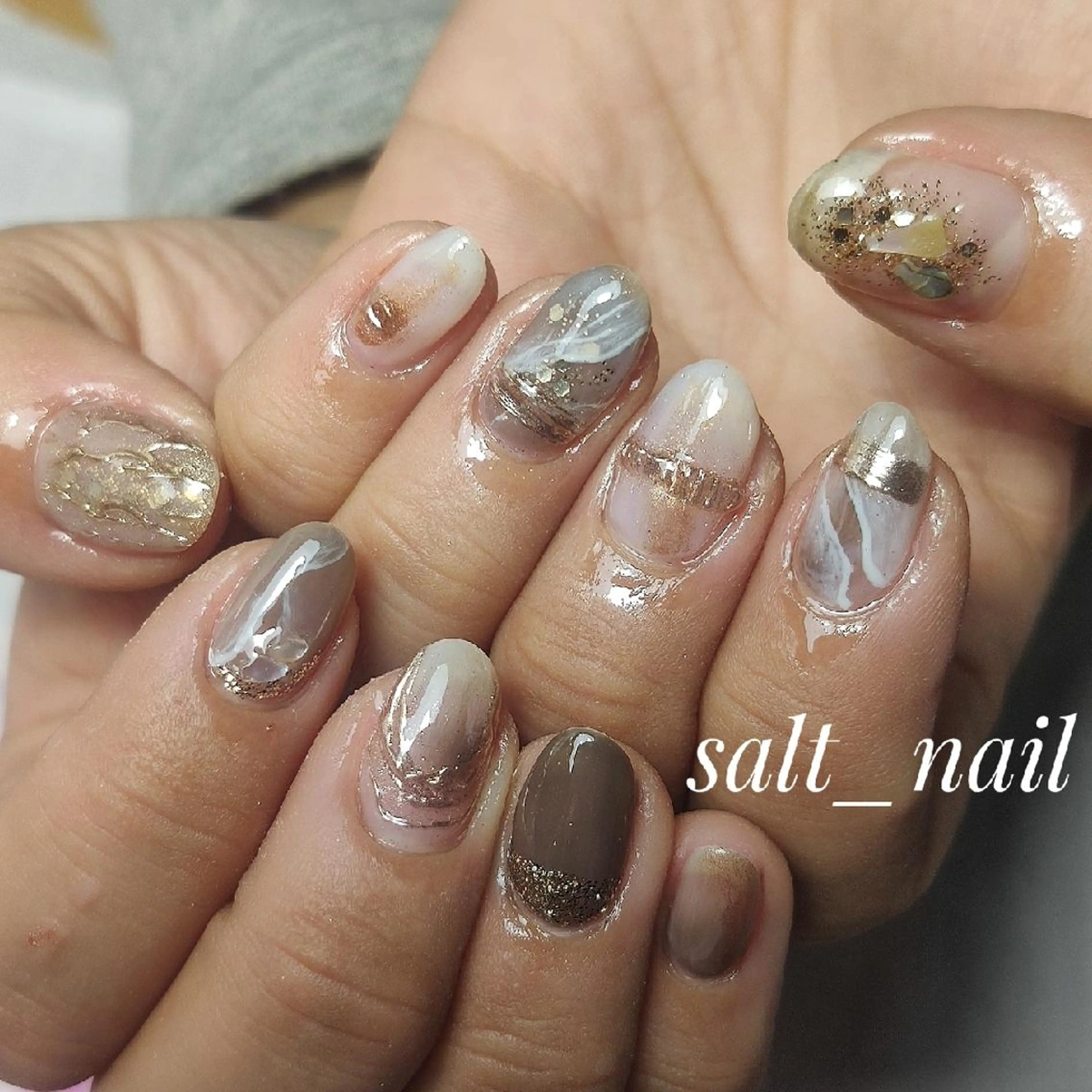ネイル 大理石ネイル(マーブル) ミラーネイル ニュアンスネイル ハンドネイル 個人サロン saltnailのネイルデザイン