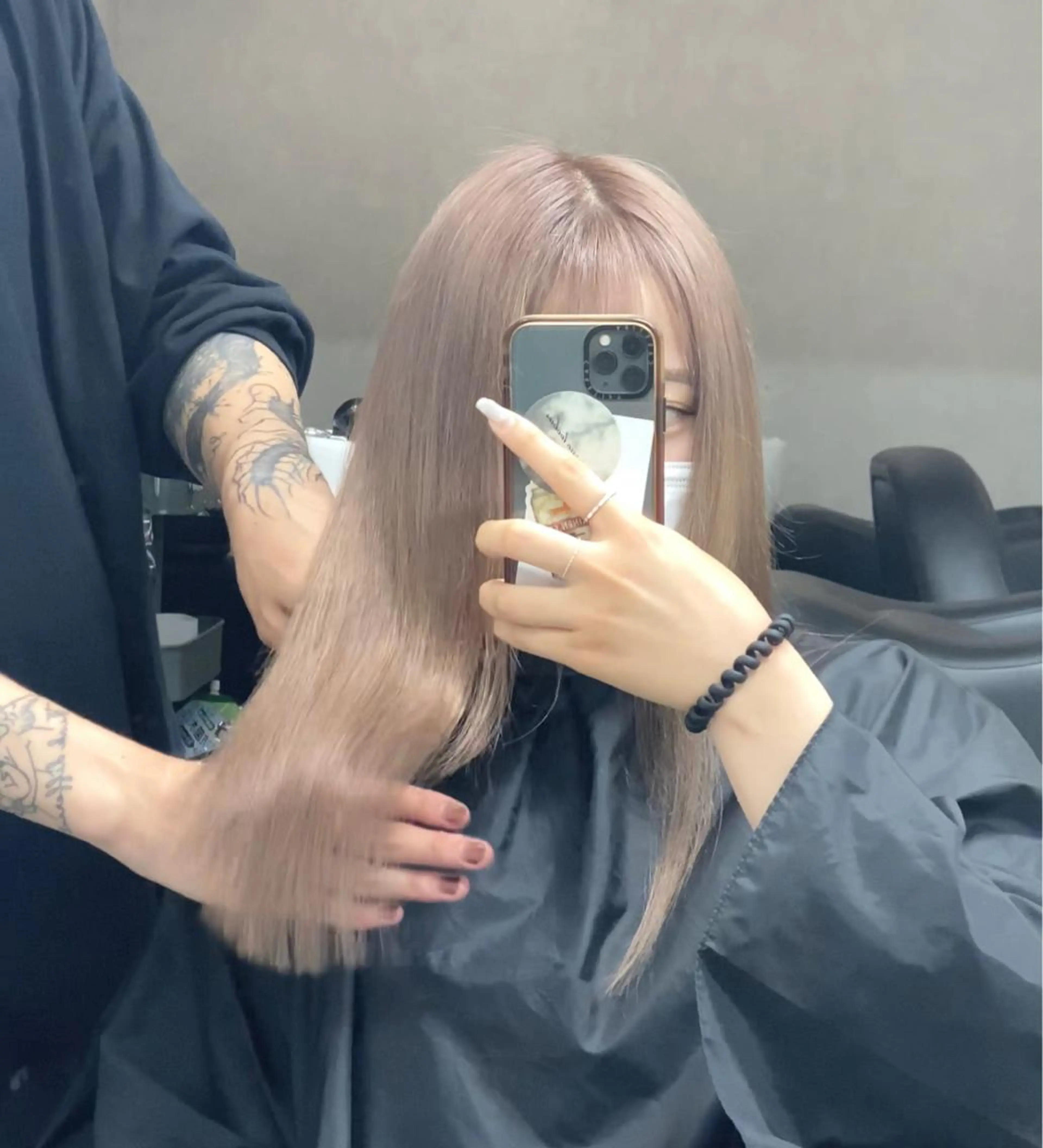 セミロング カラー ブリーチ デザインカラー ハイトーンカラー 似合わせカット ウルフカット sunc所属・梅田l大人韓国ヘア レイヤー×艶カラーのヘアスタイル