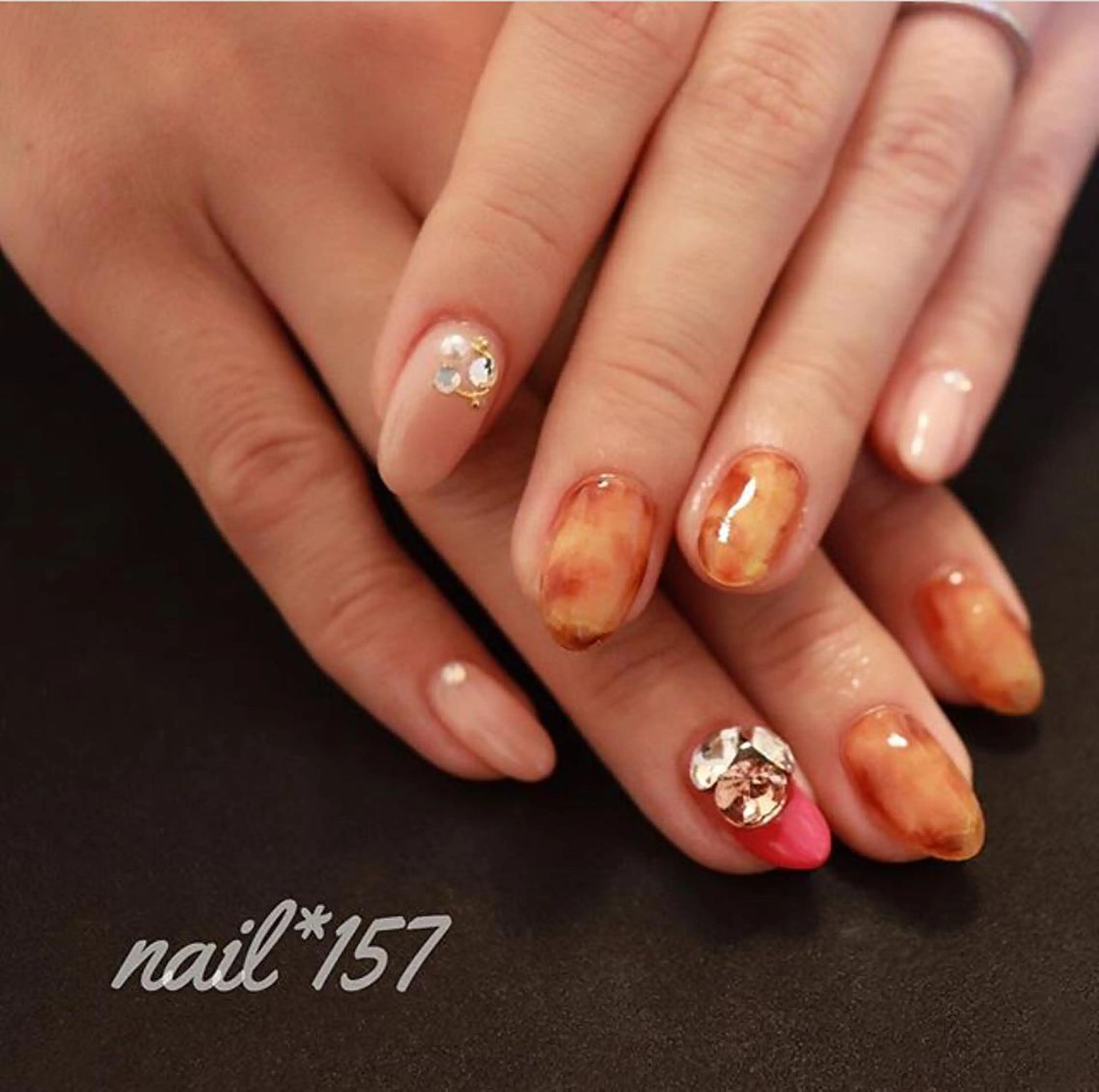 ネイル べっ甲ネイル ピンク nail*157 .のネイルデザイン