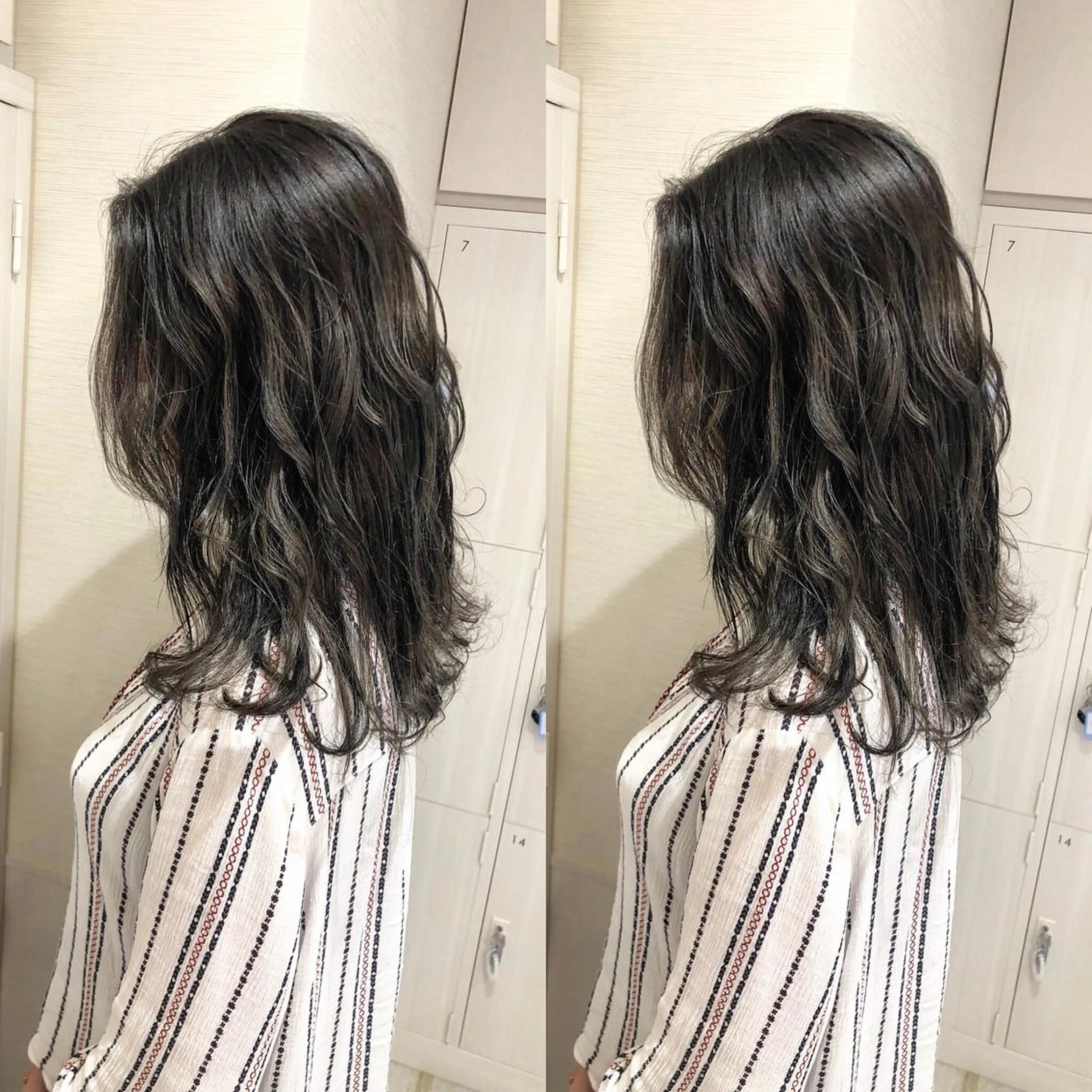 ロング カラー アディクシーカラー アッシュ アッシュグレー バレイヤージュ 透明感カラー レイヤー/韓国/ 顔周り/しんやのヘアスタイル