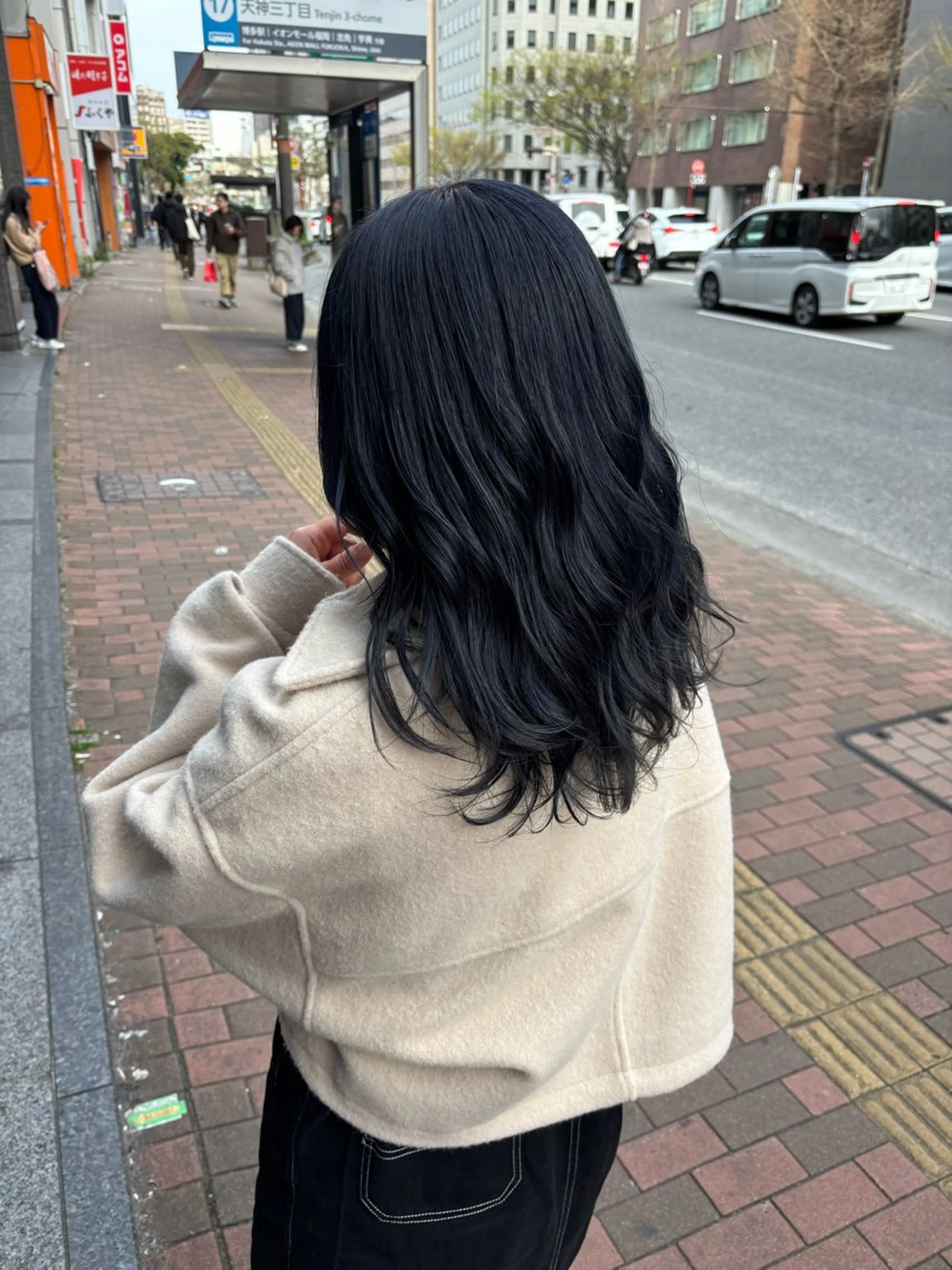 セミロング カラー 黒髪 ブルーカラー ブルーブラック ヘアカラー トリートメント mai/天神美容室 【レディースカット】のヘアスタイル