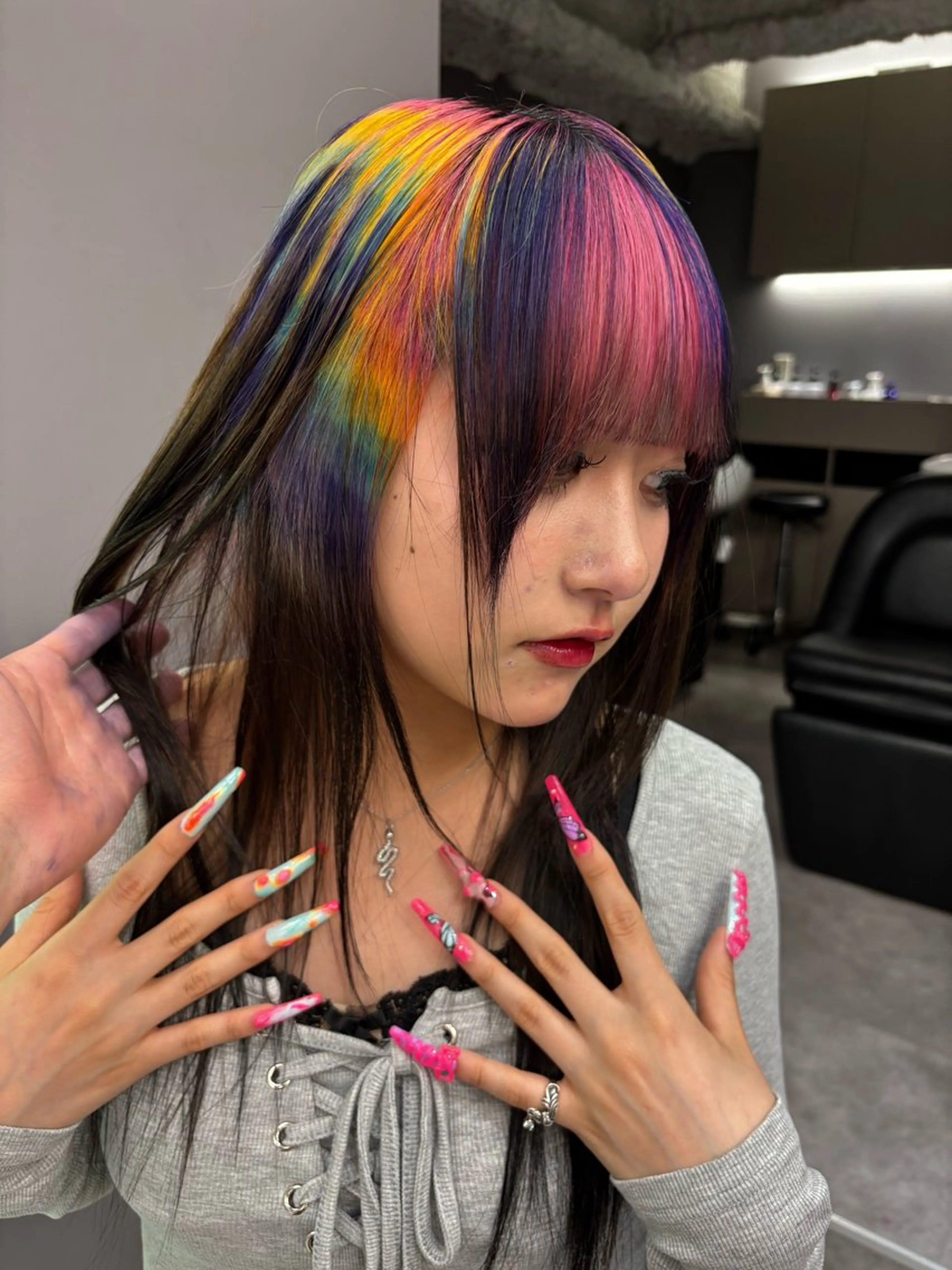 セミロング カラー ブロンド 縮毛矯正 名古屋／デザイン／ ブリーチ/松井亮磨のヘアスタイル