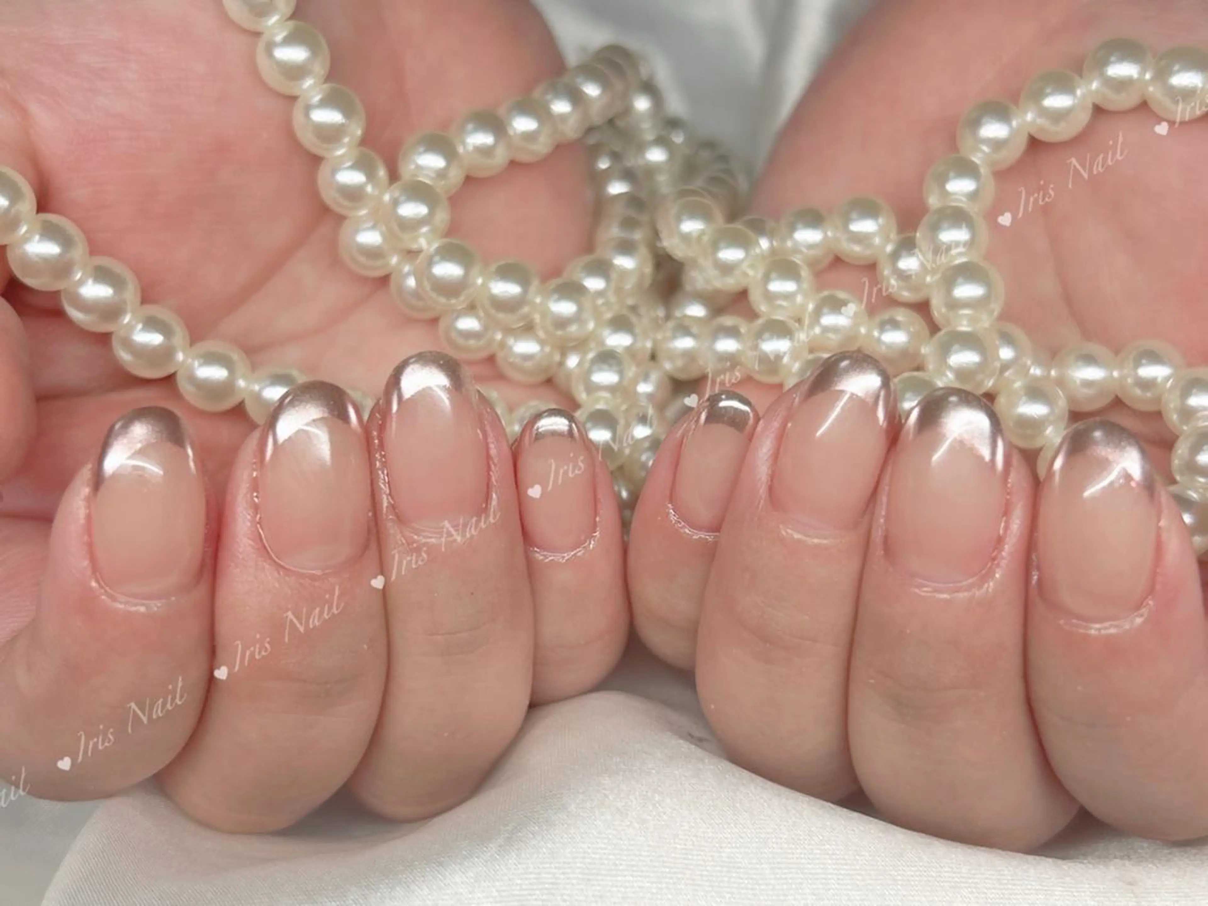 自爪💅素敵なミラーフレンチ❤️ベース1色付けの写真