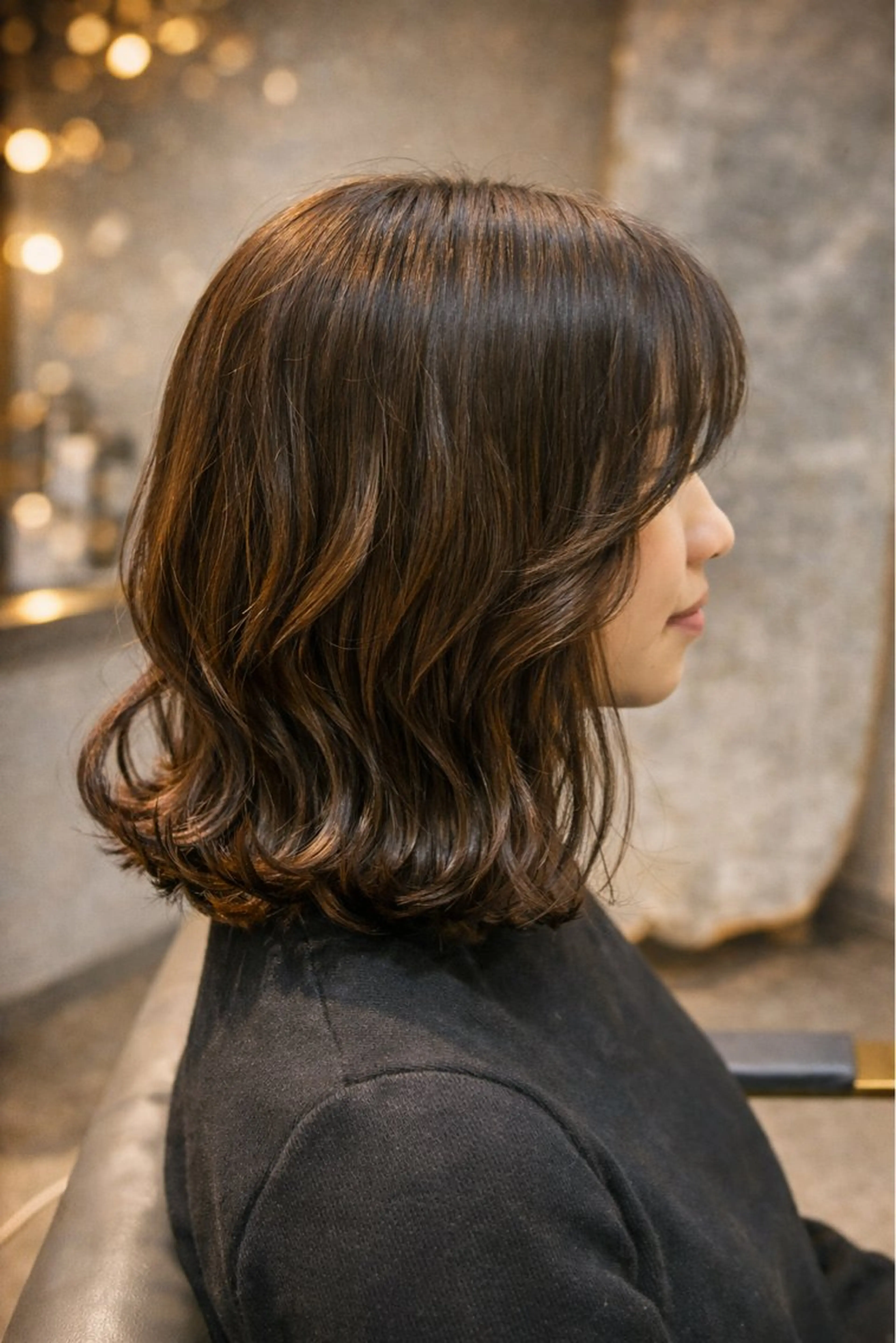 ミディアム ボブレイヤー ミディアムパーマ ボブ ハイライト 髪質改善 カット ヘアカラー トリートメント The Apartment of Solon Citta 船橋609所属・髪質改善/縮毛矯正/ 美髪/個室/ハラのヘアスタイル