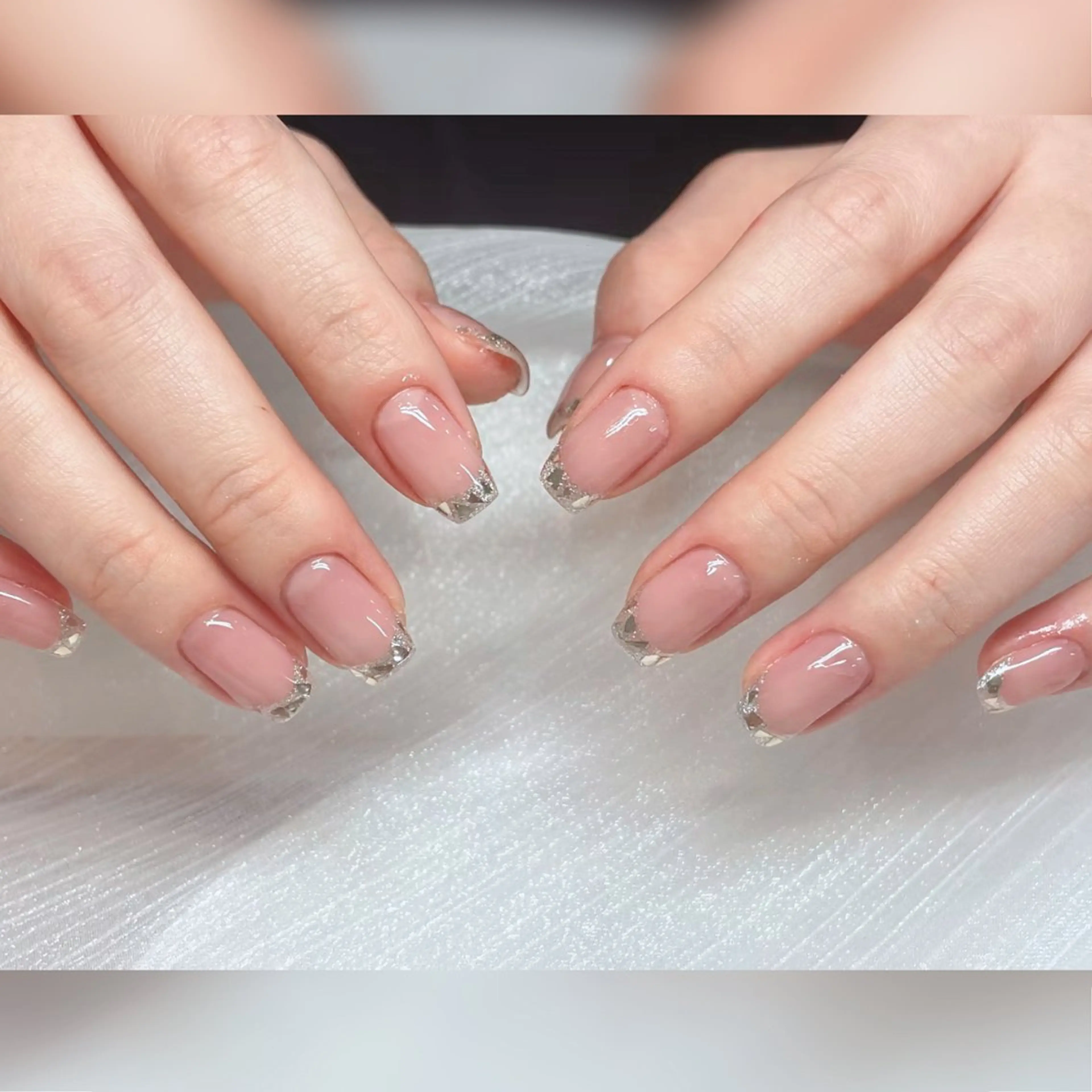 【ジェル】ガラスフレンチ★ベース色選べますの写真