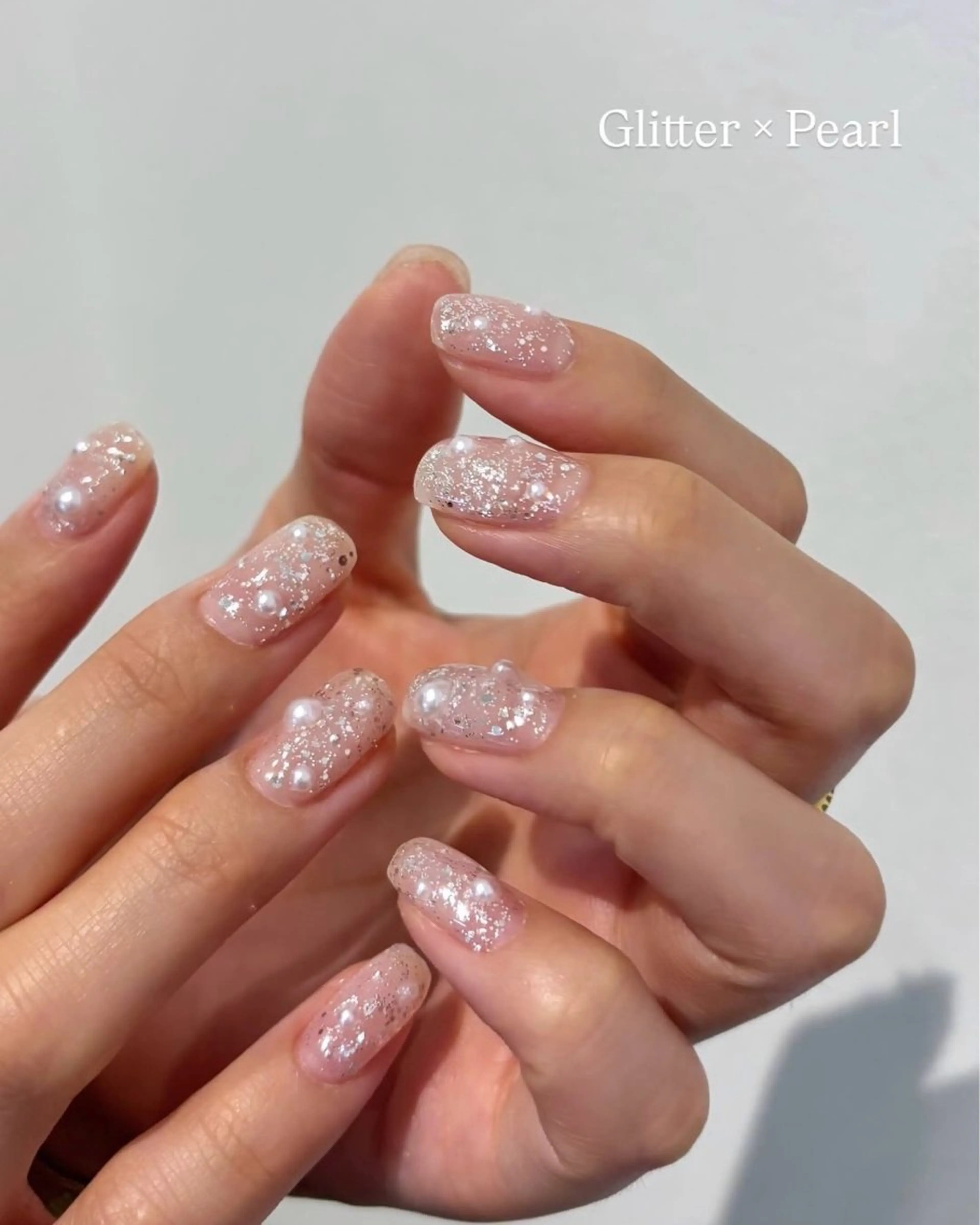 ネイル ラメ(グリッター) シルバー ハンドネイル Ballie/ Mizukiのネイルデザイン