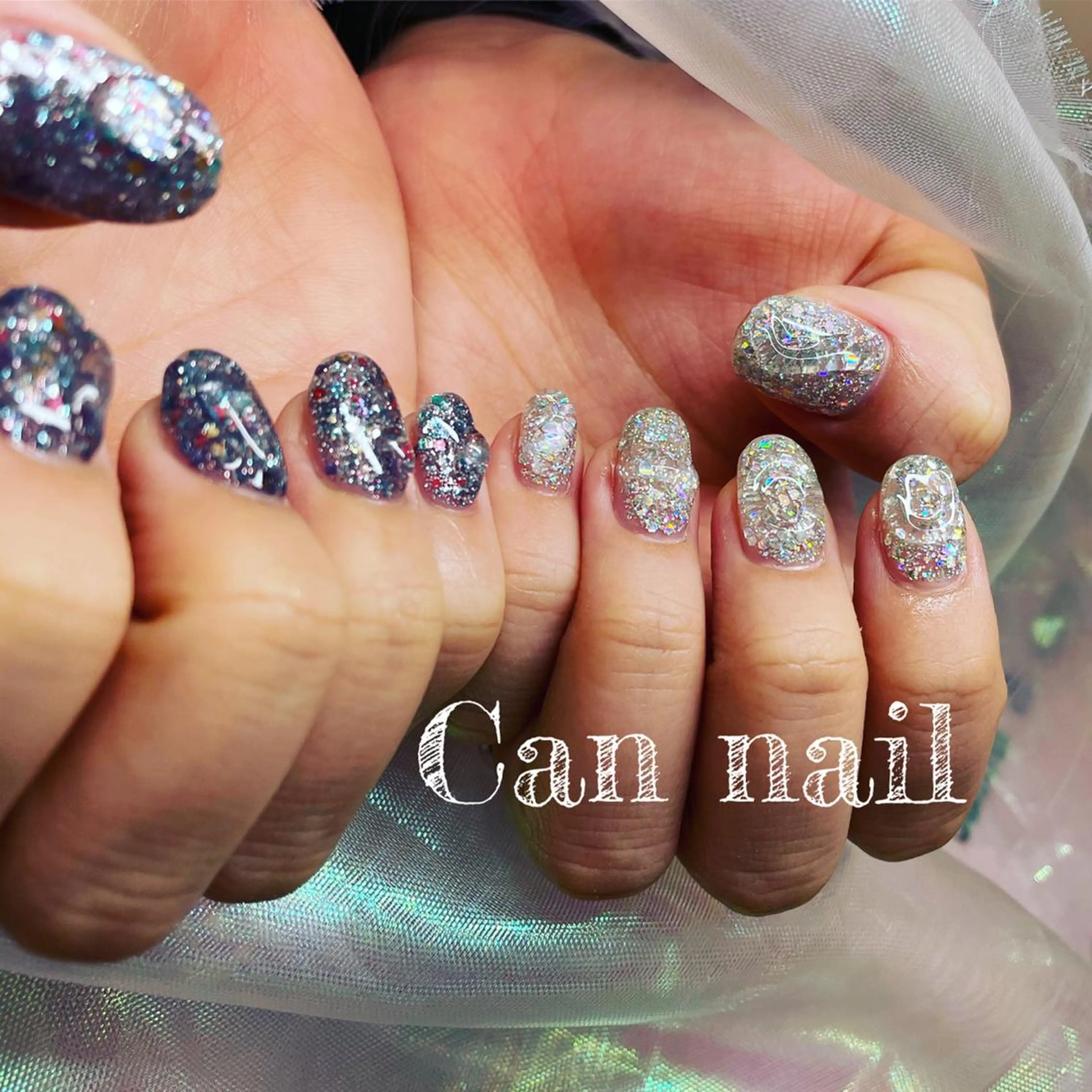 ショート ネイル アートネイル クリアネイル ラメ(グリッター) ぷっくりネイル Parfum パルファンのネイルデザイン