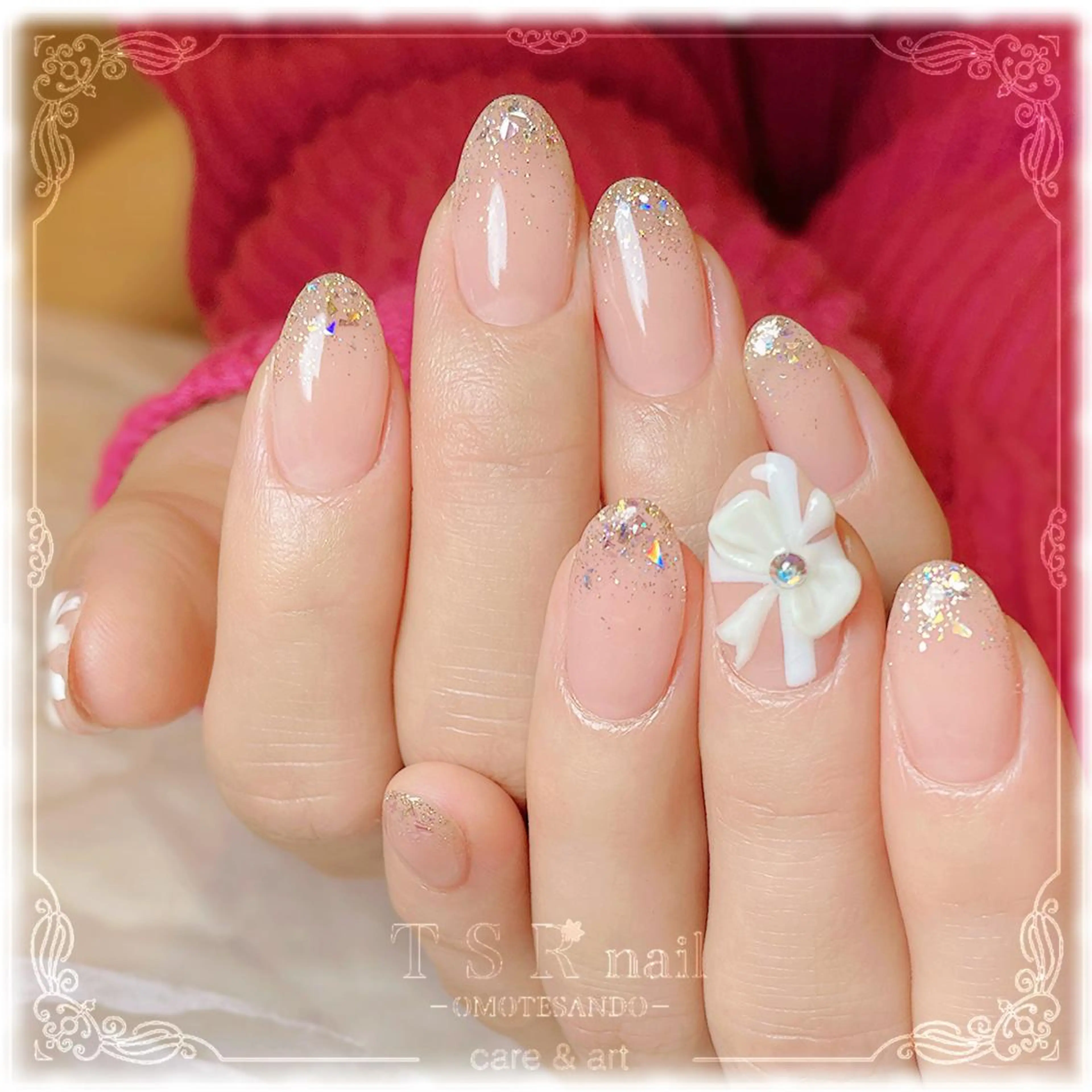 ネイル クリアネイル フットネイル ニュアンスネイル パープル リボン ハンドネイル ハンドケア 爪咲 りり花のネイルデザイン