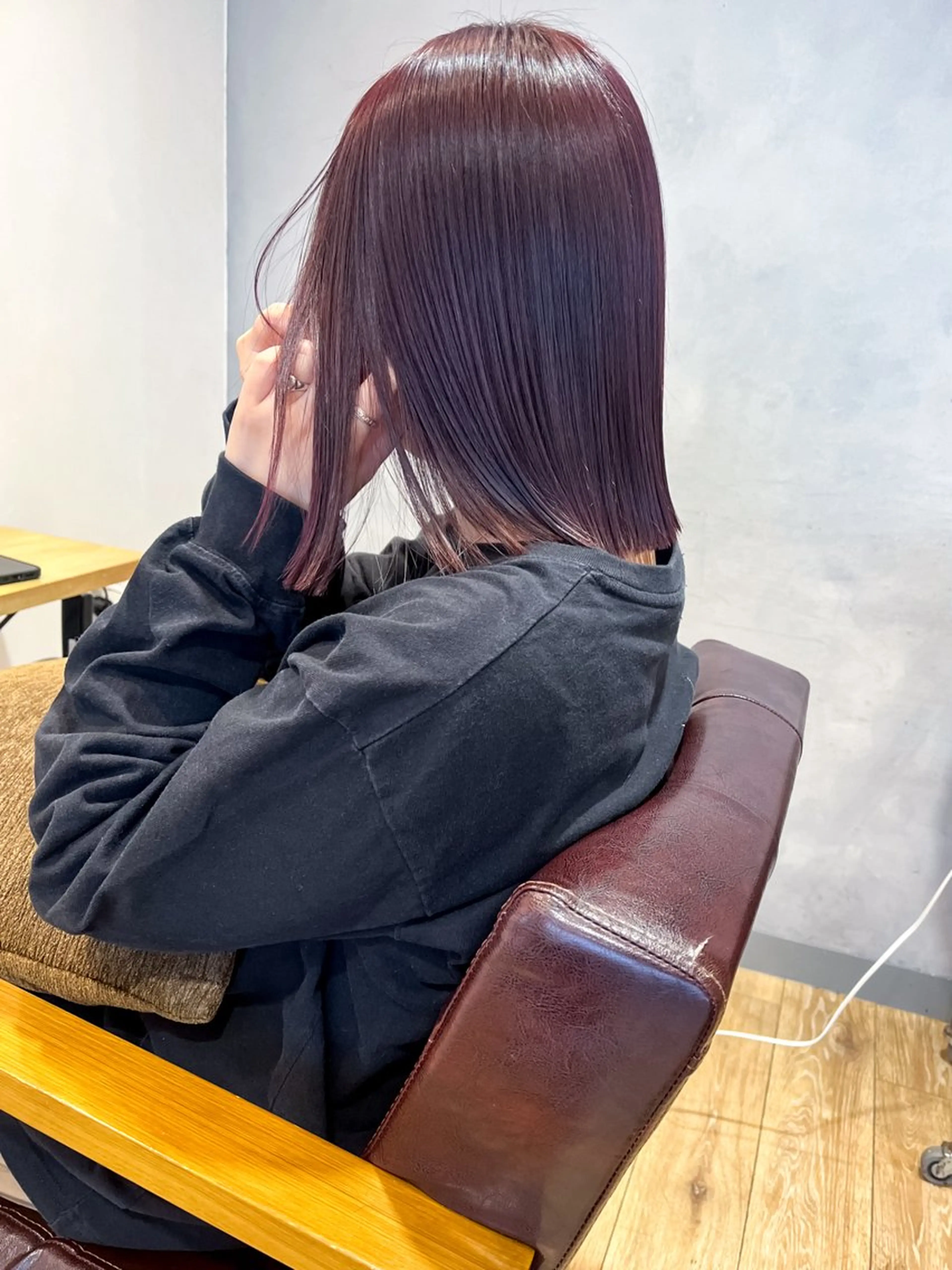 ミディアム カラー カット 縮毛矯正 切りっぱなしボブ 艶カラー🌷江梨🍎のヘアスタイル