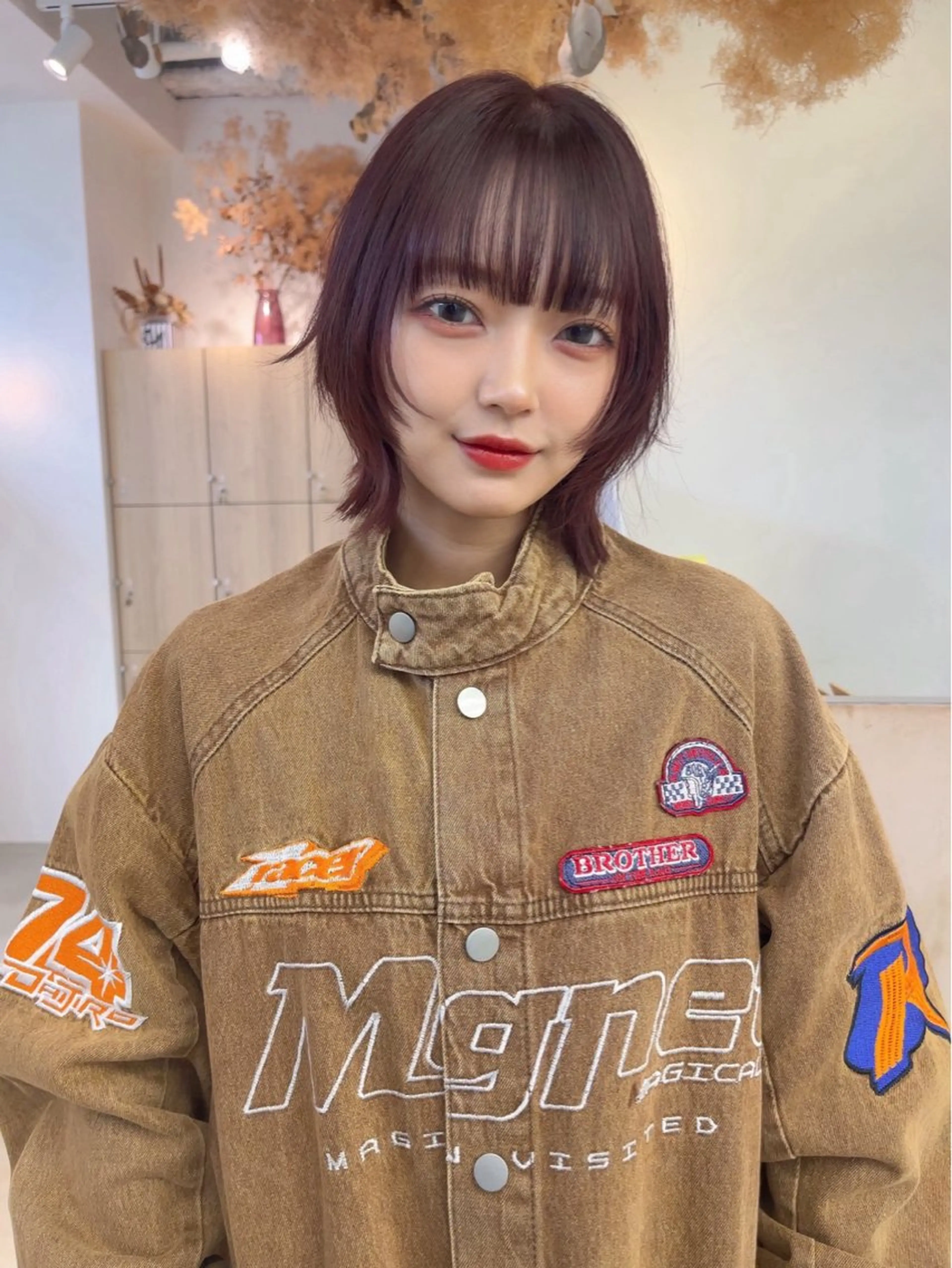 ミディアム カラー ブリーチ ボルドーカラー ブラウンカラー ブリーチなしカラー レイヤーカット vince gio所属・小田 輝太郎/ブリーチのヘアスタイル