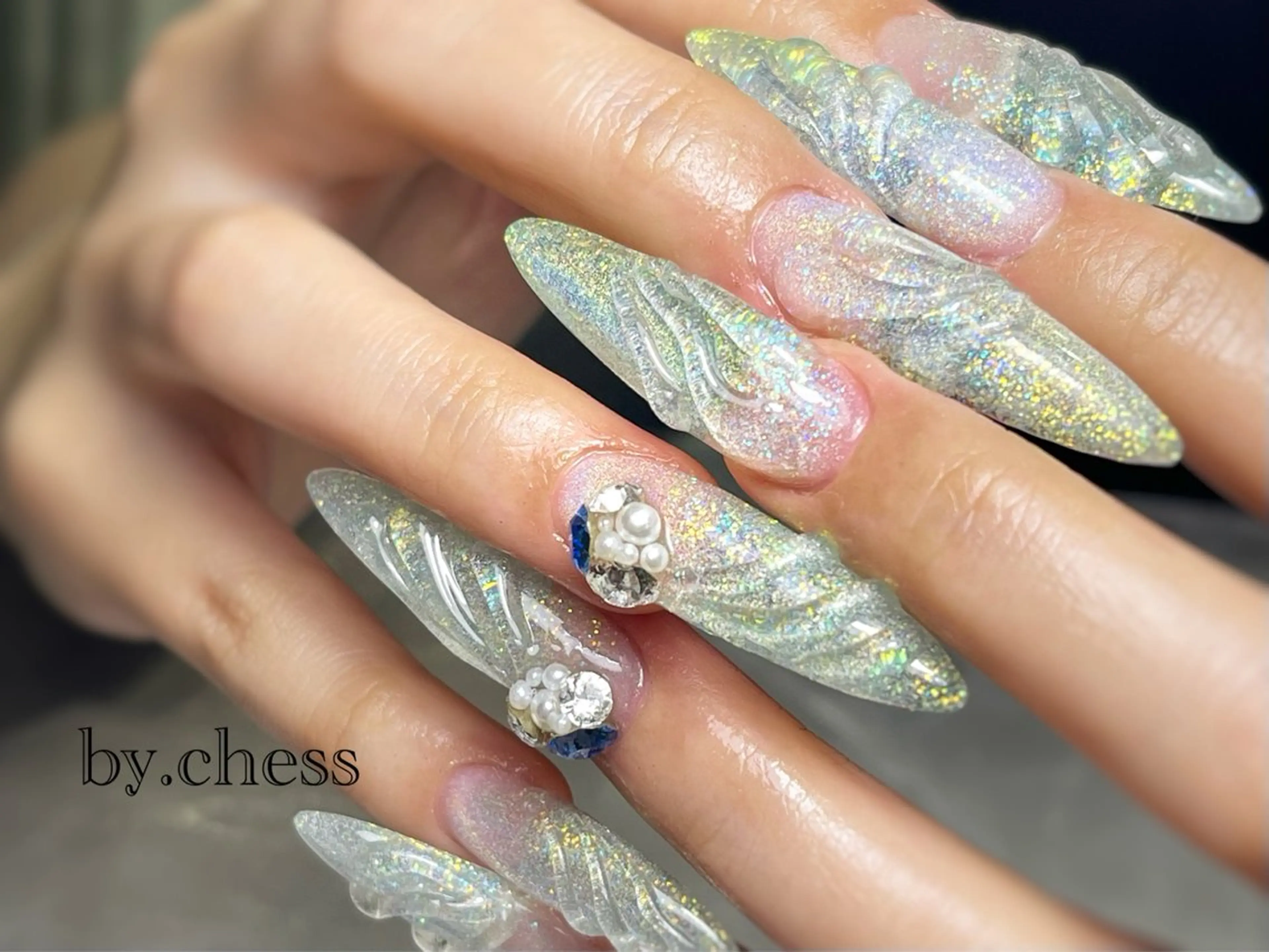 ネイル ロングネイル マグネットネイル スカルプネイル nail salon【chess】所属・こでら みずきのネイルデザイン