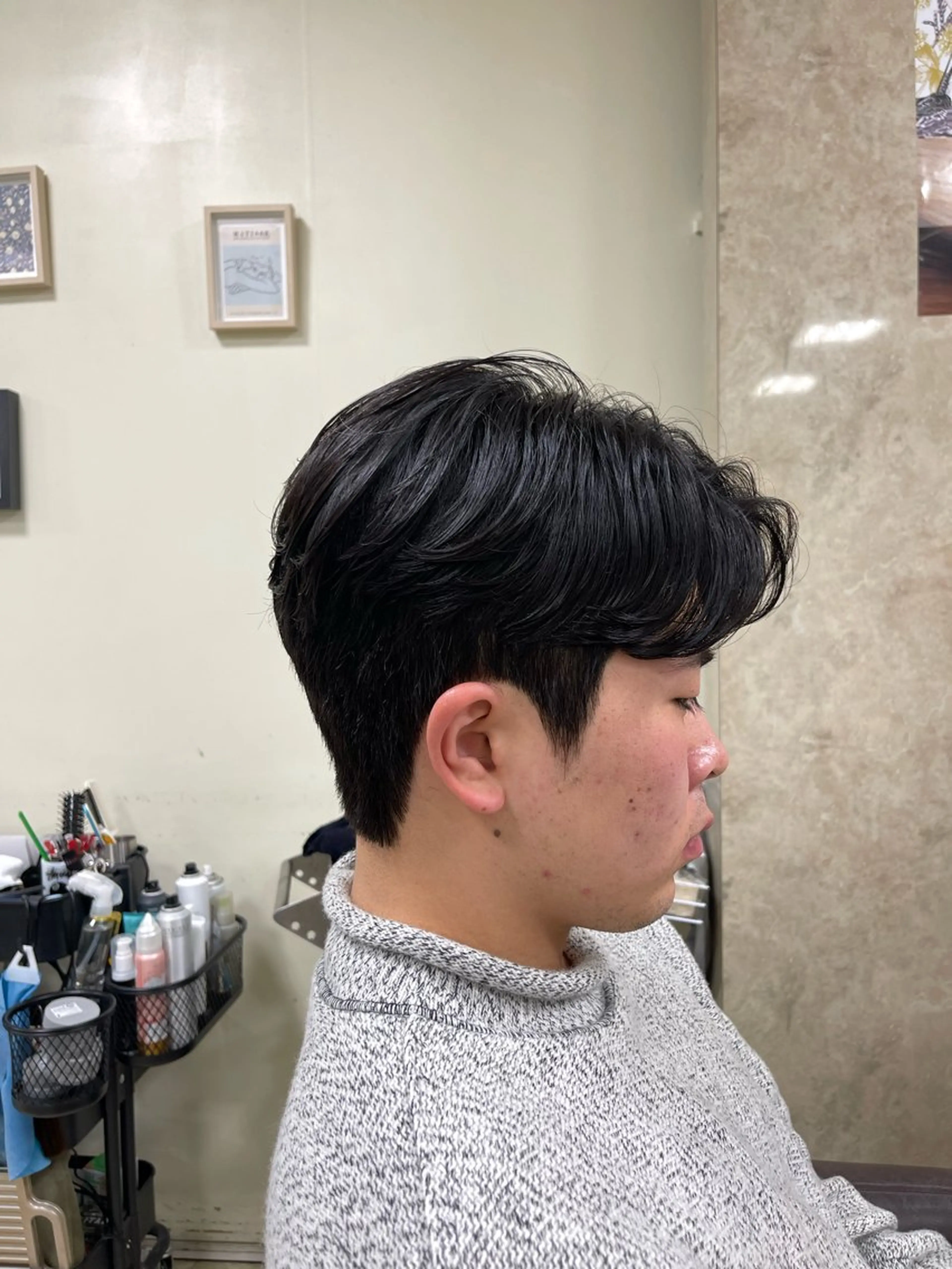 パーマ メンズ ダウンパーマ カルマパーマ メンズ韓国風 メンズパーマ CARE SHINSAIBASHI所属・縮毛・酸性ストレート モデル募集のヘアスタイル