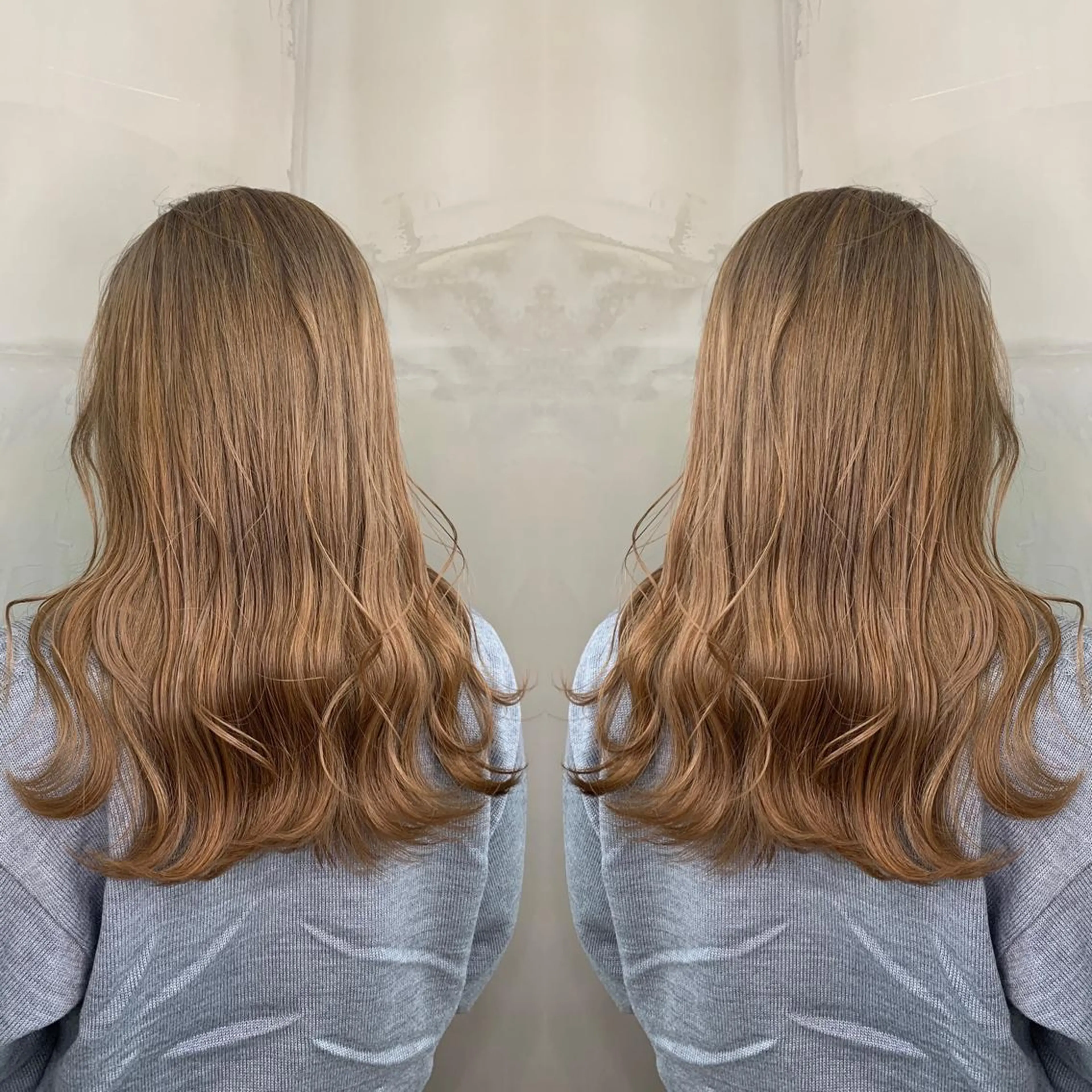 セミロング カラー アッシュ バレイヤージュ ベージュカラー ブロンド ブルーカラー ヘアカラー レイヤーカット/ 艶カラー/RYOMAのヘアスタイル