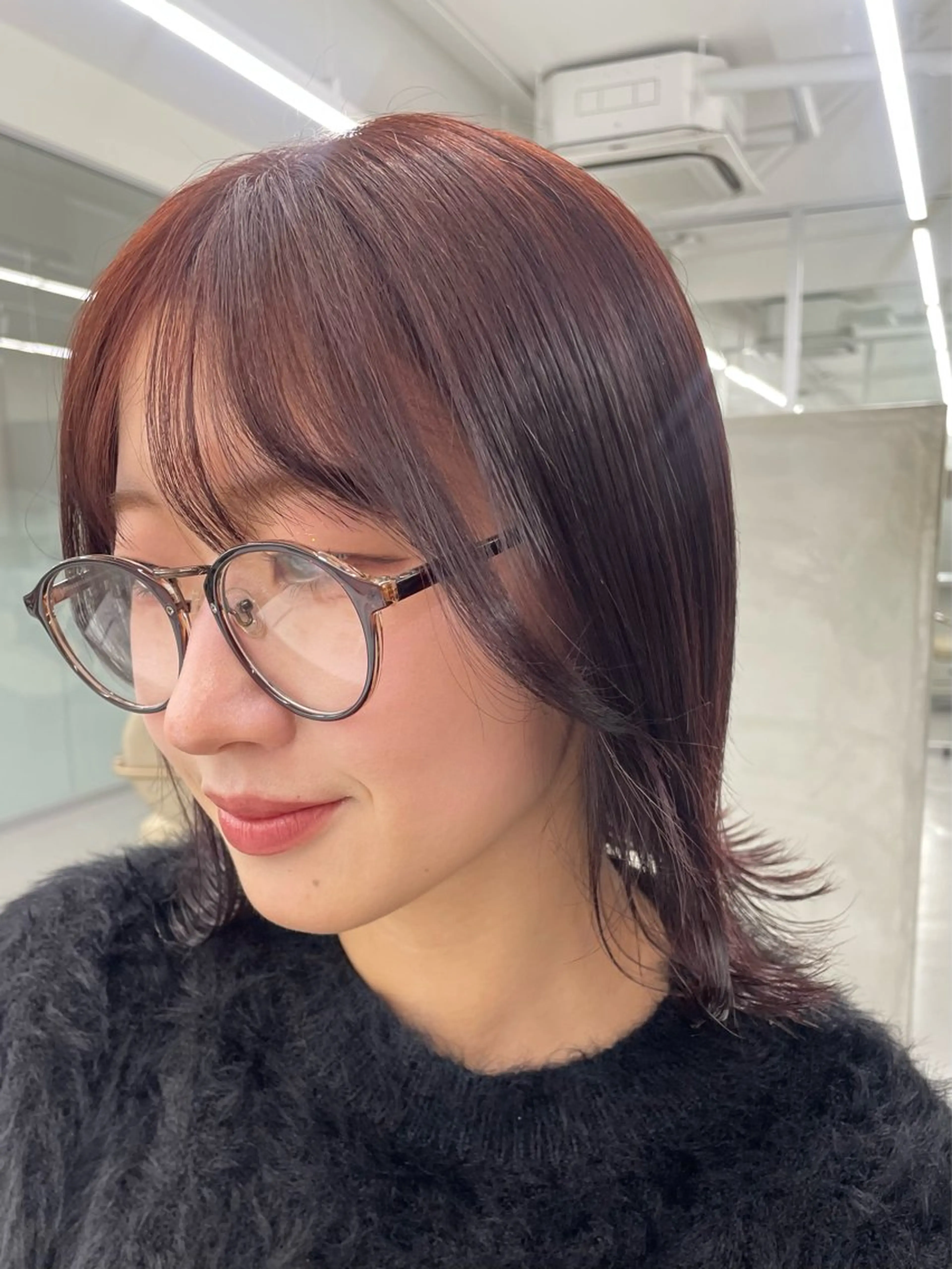 ミディアム カラー レッドカラー 松村 友里圭のヘアスタイル