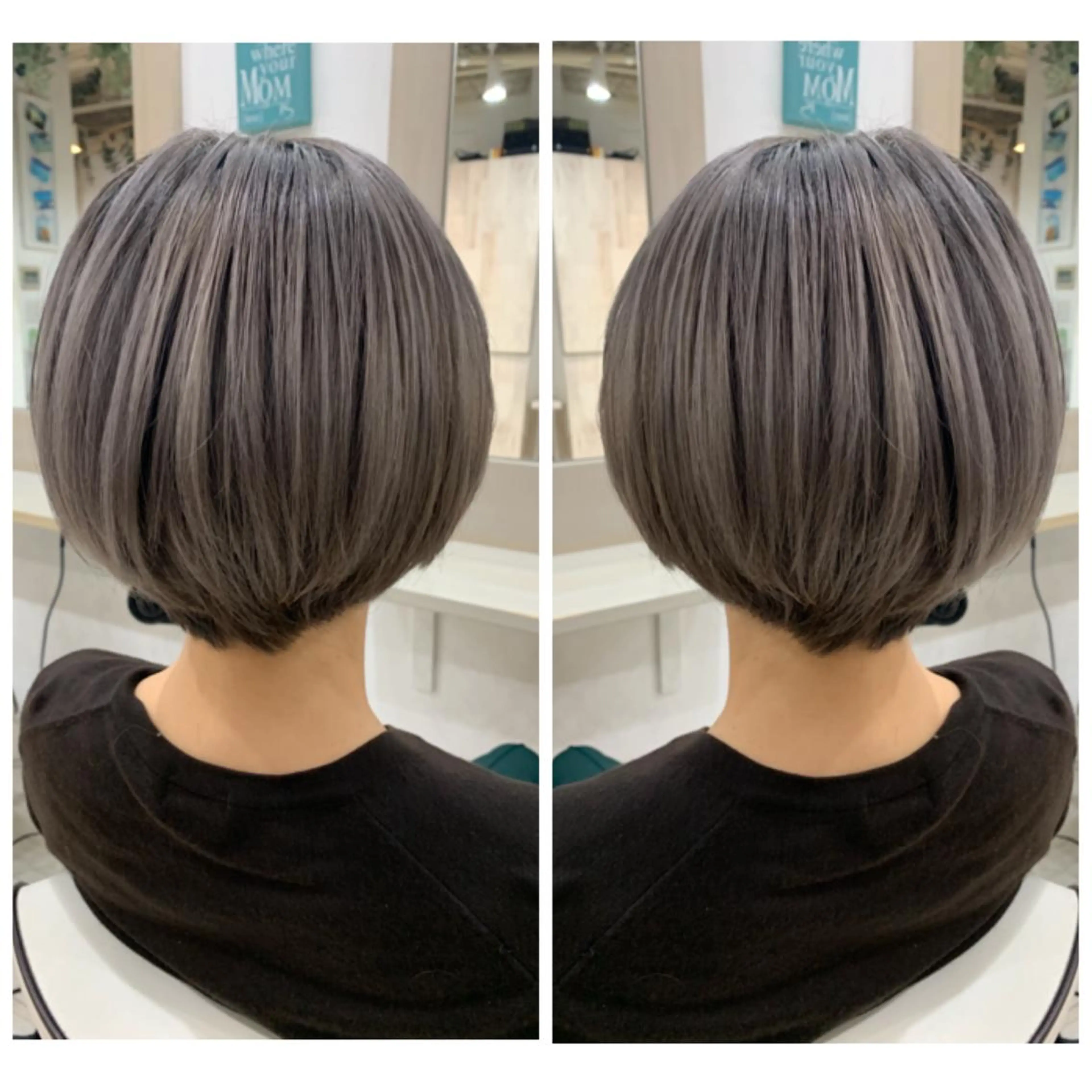 ショート カラー ショートレイヤー ネイビーカラー ボブ くせ毛 かきあげバング ヘアカラー トリートメント 京都大人女性ショート 徒歩1分/秋山のヘアスタイル