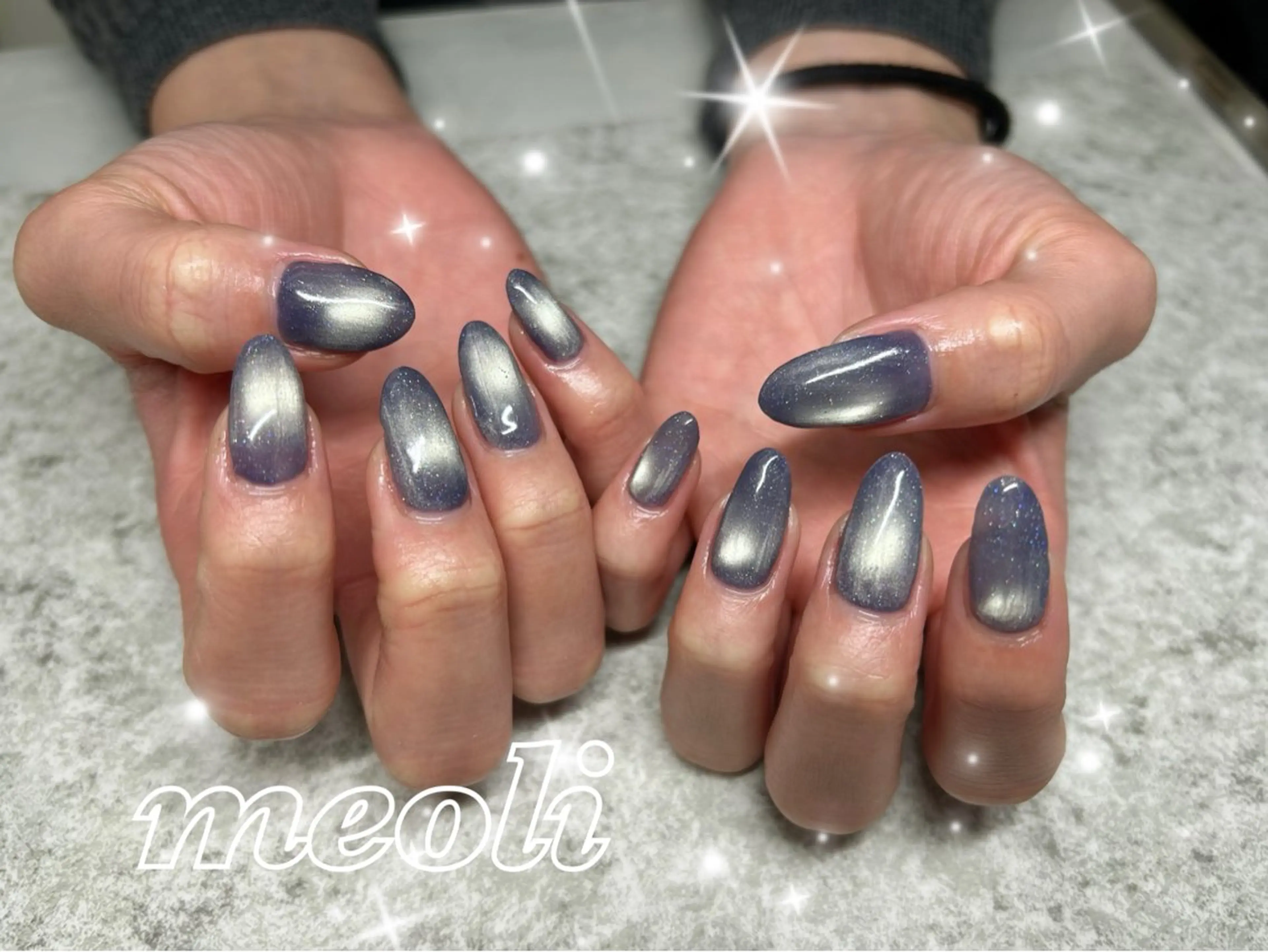 ネイル ブルー マグネットネイル ネイビー ワンカラーネイル ハンドネイル nail salon meoli　アヤのネイルデザイン