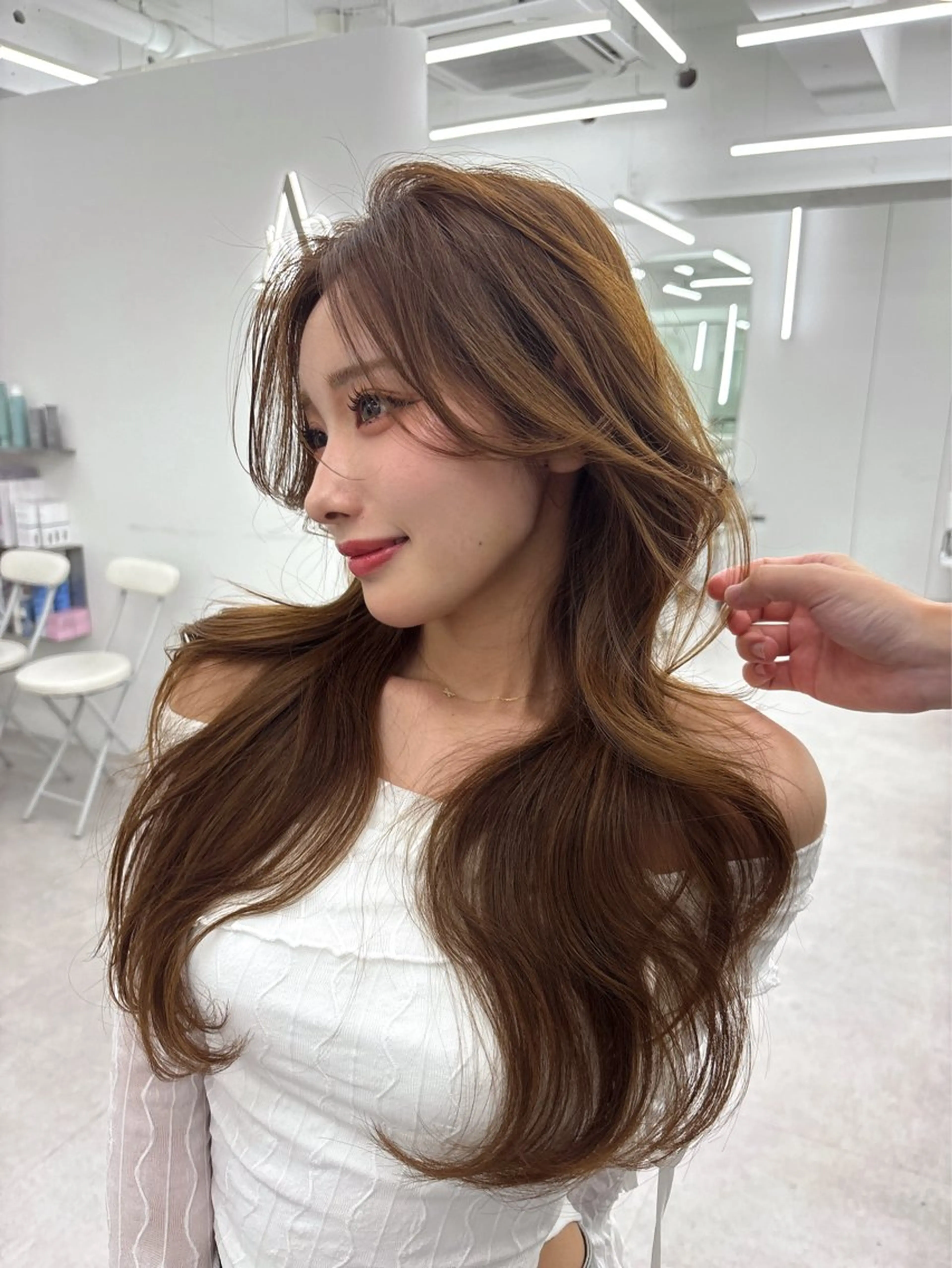 ロング カラー アッシュ ベージュカラー 黒髪 ブリーチ ブルーカラー 透明感カラー✨🩵 韓国ヘアkanatoのヘアスタイル