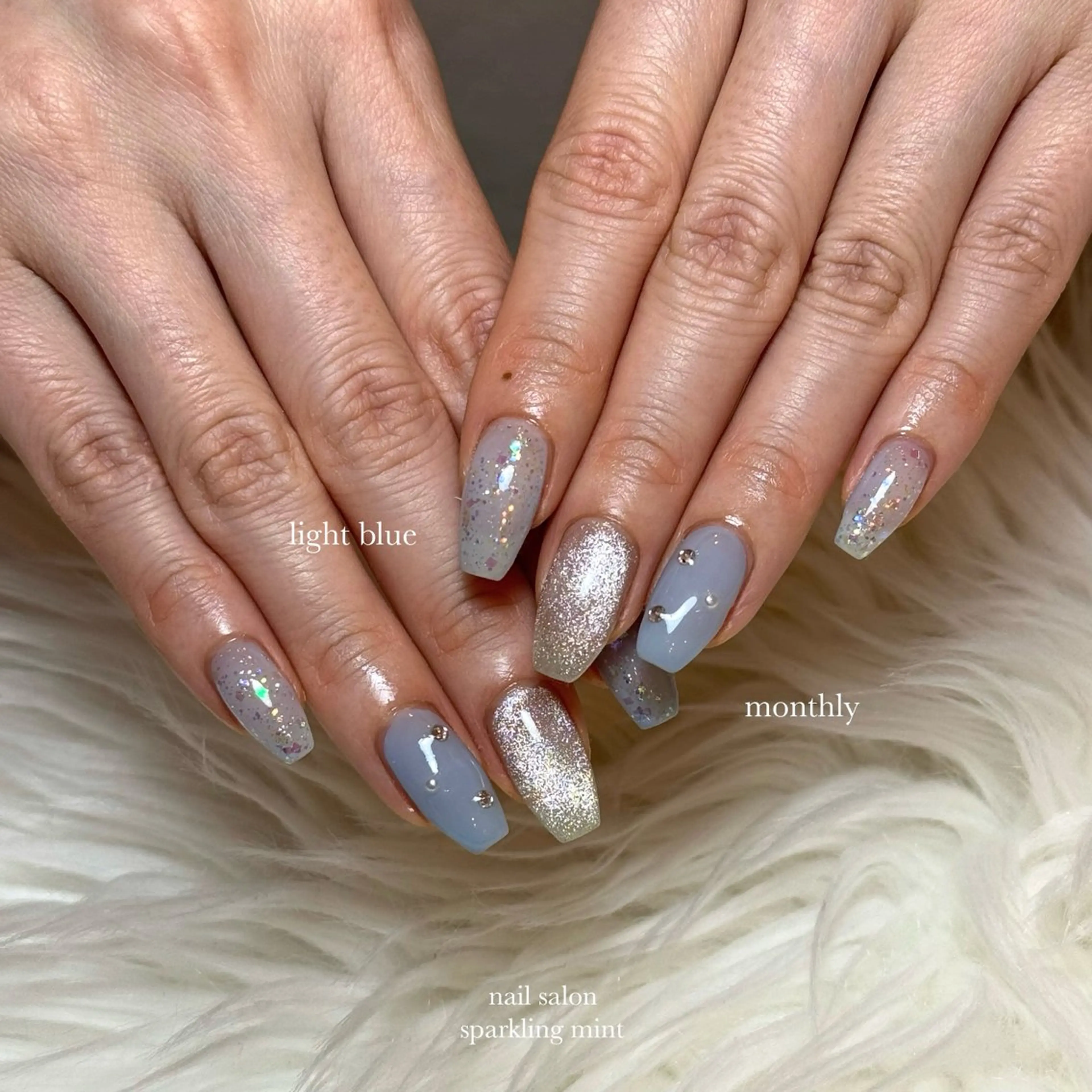 ネイル キラキラネイル 水色 sparkling mint【スパークリングミント】所属・natsuki 🎀💎モデル様募集のネイルデザイン