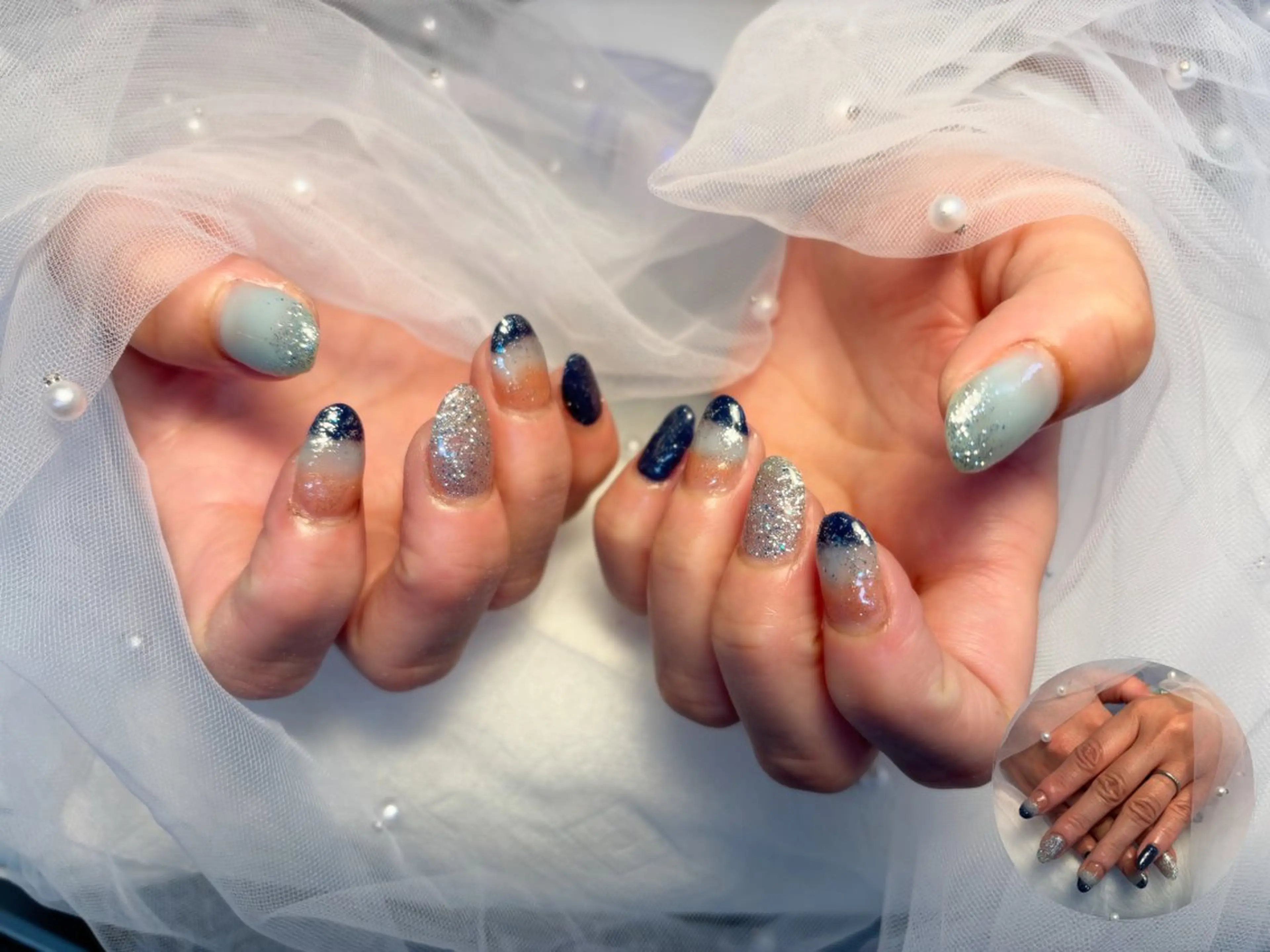 ネイル フラッシュネイル フットネイル フレンチネイル ジェルネイル ガラスフレンチ Nail salon Natulalのネイルデザイン